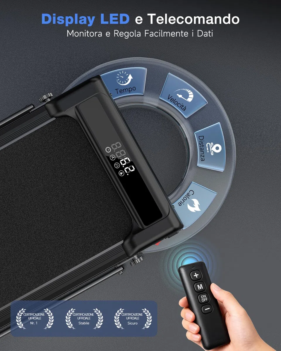 Tapis Roulant per Ginocchia Fragili: Pendenza 7%, 2.5HP, Ammortizzato, Display LED