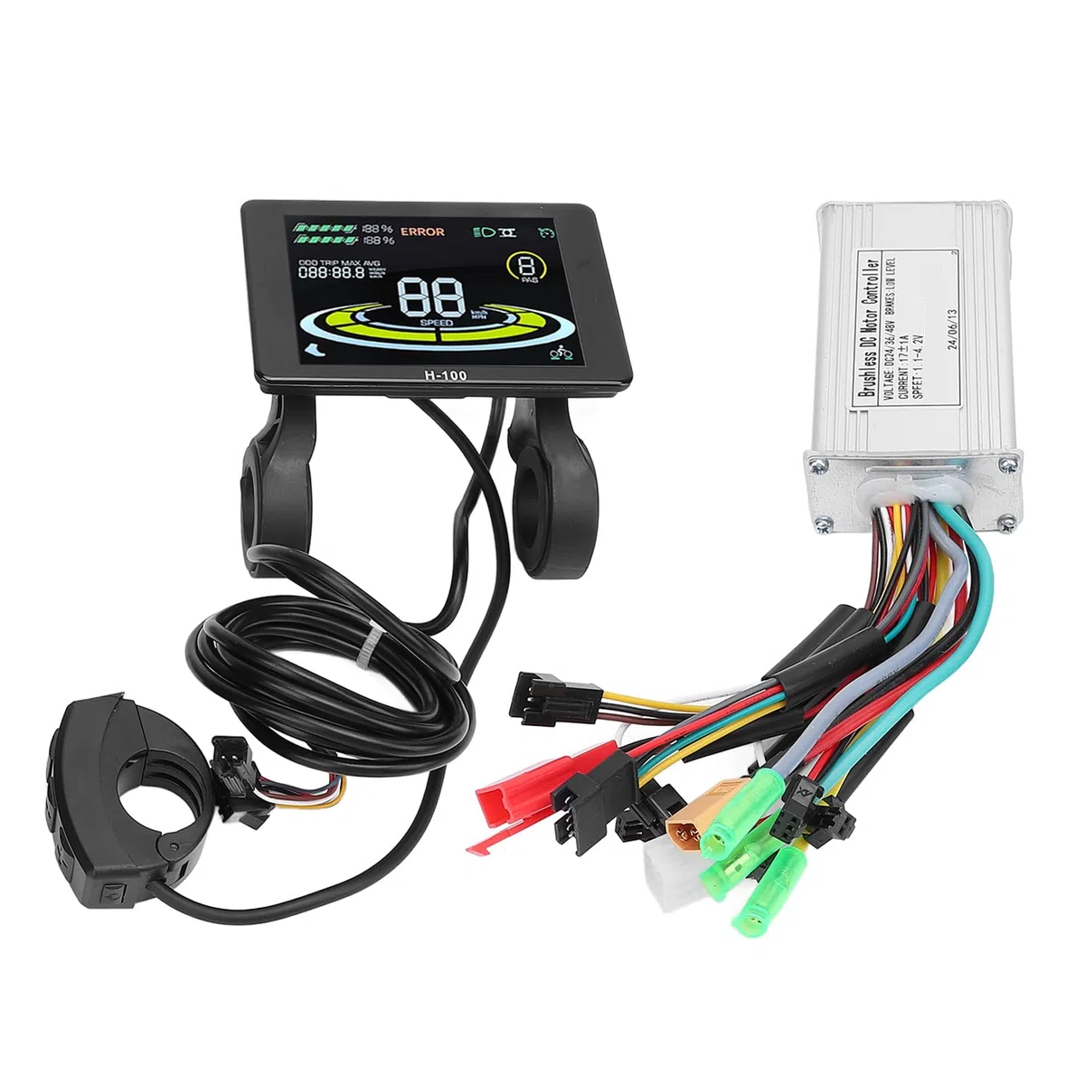 BuyWeek Kit Controller Brushless Bici Elettrica, 36V 48V 17A Controller Motore Brushless 3 modalità Onda Sinusoidale Centralina Bici Elettrica con Display LCD H100