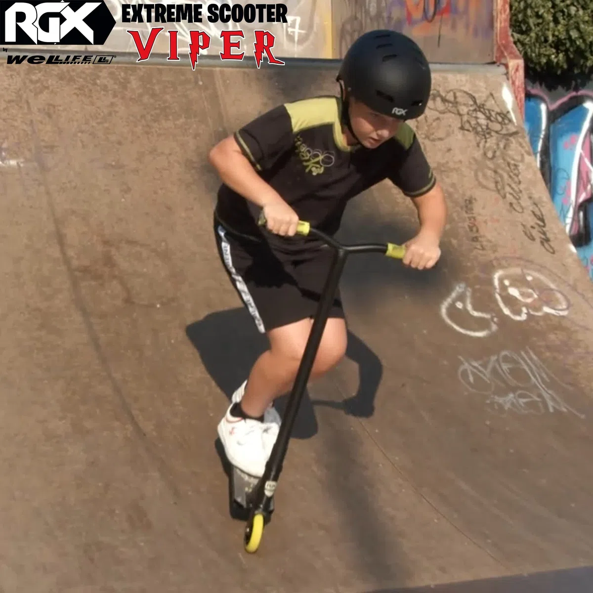 WeLLIFE Monopattini Freestyle Viper RGX Con Casco Protettivo Monopattino Freestyle Professionale, Manubrio HIC System Ruote 110mm e Cerchi in Alluminio, Cuscinetti Abec9, Ideale per Adulti e Ragazzi