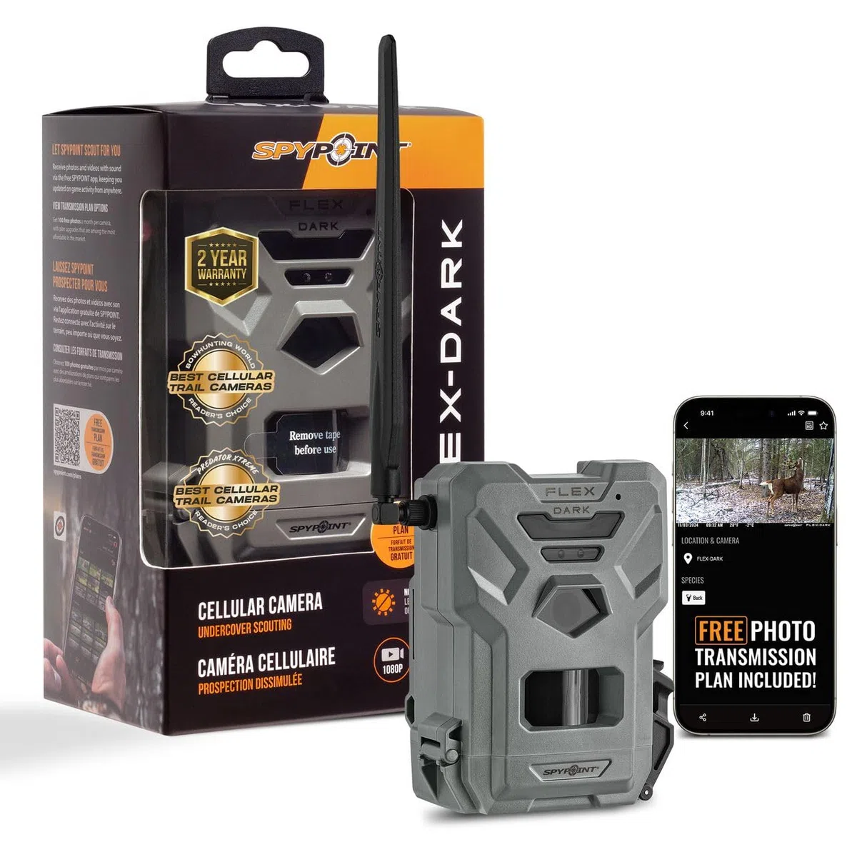 SPYPOINT Flex-Dark Telecamera Cellulare da Sentiero, Foto da 40MP, Video 1080p + Audio, Fotocamera da Gioco Senza Bagliore, Visione Notturna da Caccia, Attivazione del Movimento, Rilevamento 30m