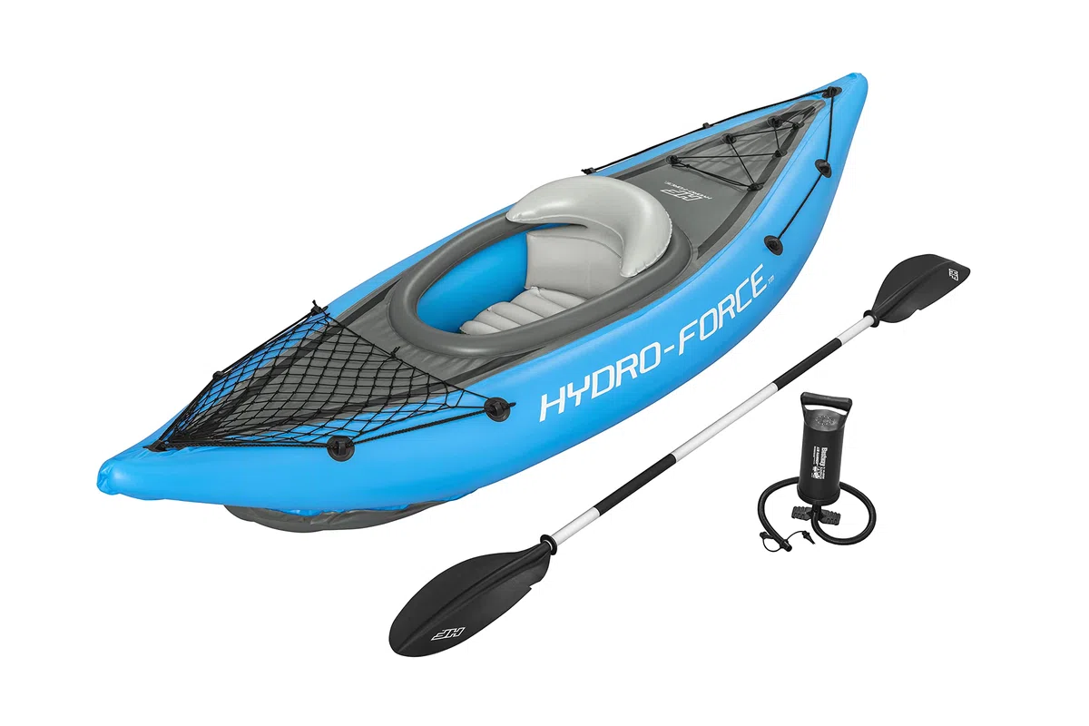 Hydro-Force Cove Champion, set kayak gonfiabile per 1 persona con pompa a mano, pagaie, borsa per il trasporto, blu