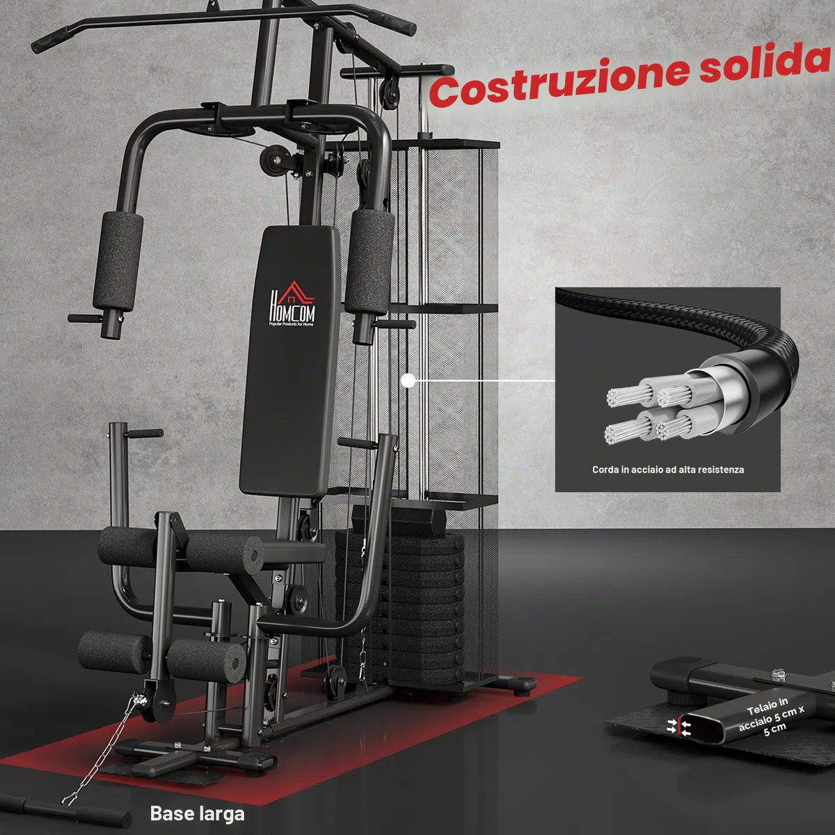 HOMCOM Attrezzatura da palestra domestica, stazione di allenamento multi palestra con pila di pesi da 45 kg, stazione toracica, pressa a farfalla e sviluppatore gambe per allenamento della forza