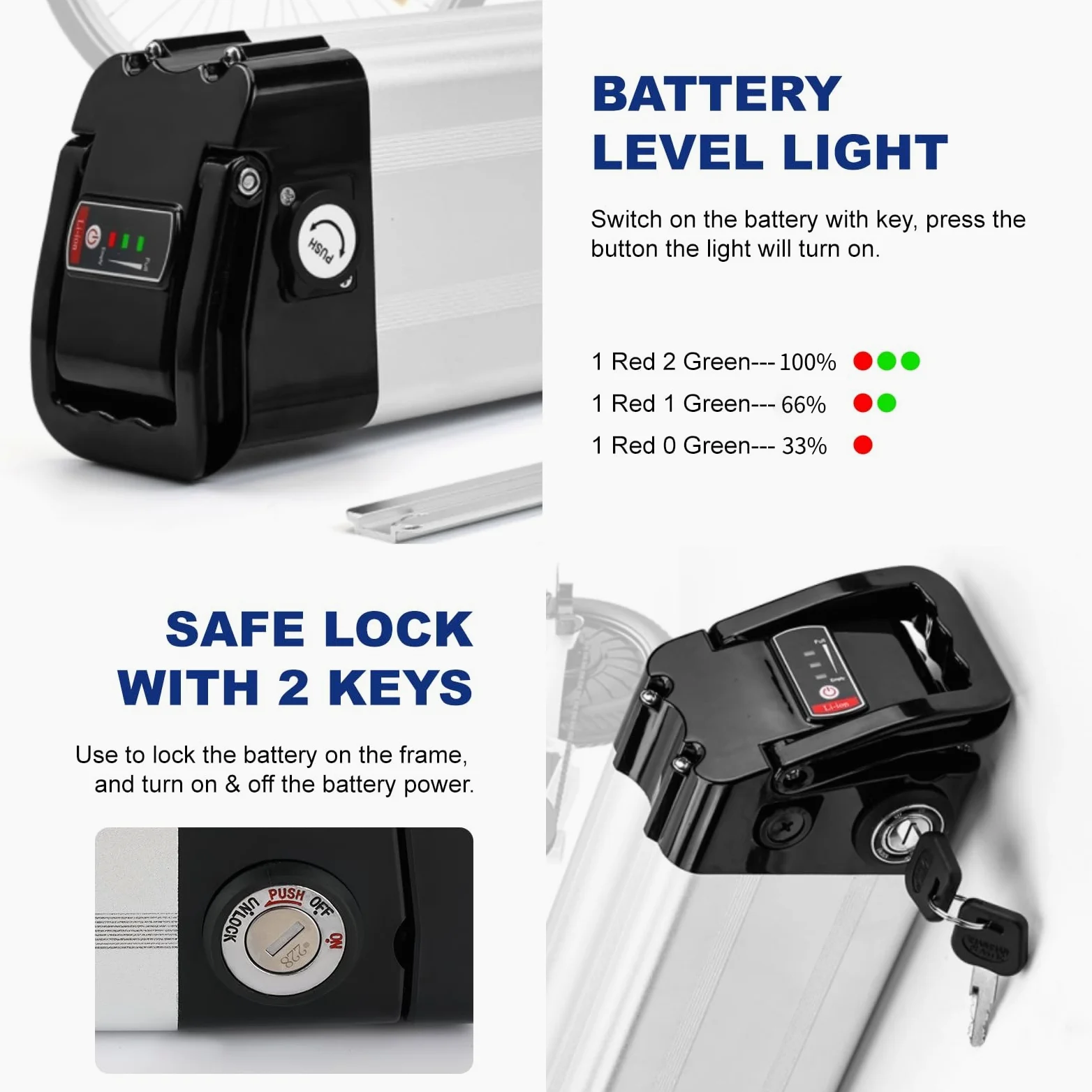 Batteria per Bici Elettrica con Caricabatteria - 36V 10Ah Batteria Ebike Pieghevoli Rimovibile al Litio Ricambio Pedelec Batterie 2 Pin con Maniglia Portatile