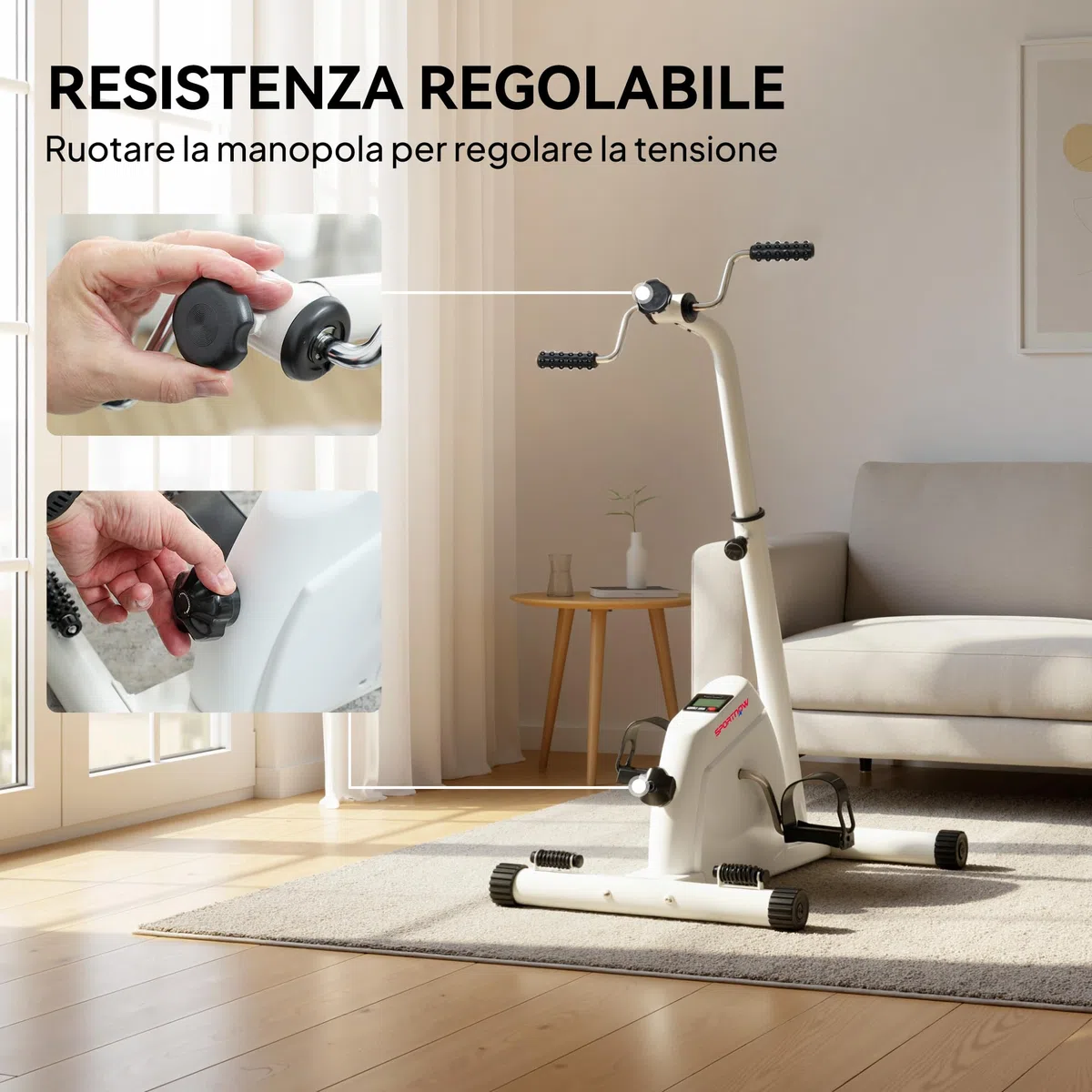 SPORTNOW Cyclette da Seduta per Braccia e Gambe, Pedaliera per Riabilitazione con Altezza Regolabile, Display LCD, Resistenza Regolabile e Pedali Massaggianti, per Anziani, Bianco