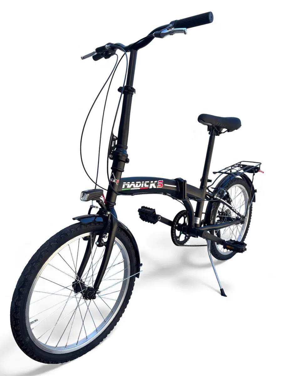 MADICKS Bicicletta Pieghevole 20" Folding Nera · City Bike Unisex con Cambio 6 Velocità · Telaio Robusto · Design Made in Italy · Comoda e Pratica per Uso Urbano
