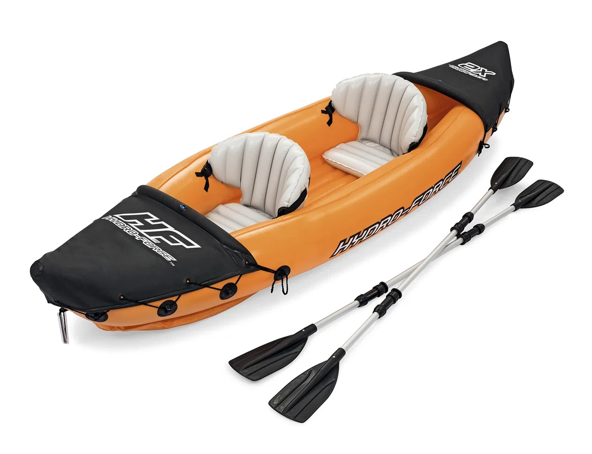 Hydro-Force Rapid Kayak | Set kayak gonfiabile per 2 persone con sedili, schienale, pagaie, pompa a mano e borsa per il trasporto, arancione