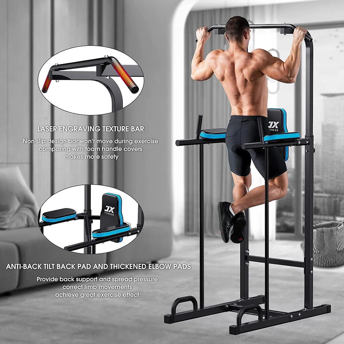 JX FITNESS Power Tower Multifunzionali Dip Station Workout Attrezzature Sbarra trazioni Addominali per la Palestra di casa Allenamento della Forza Attrezzatura per Il Fitness