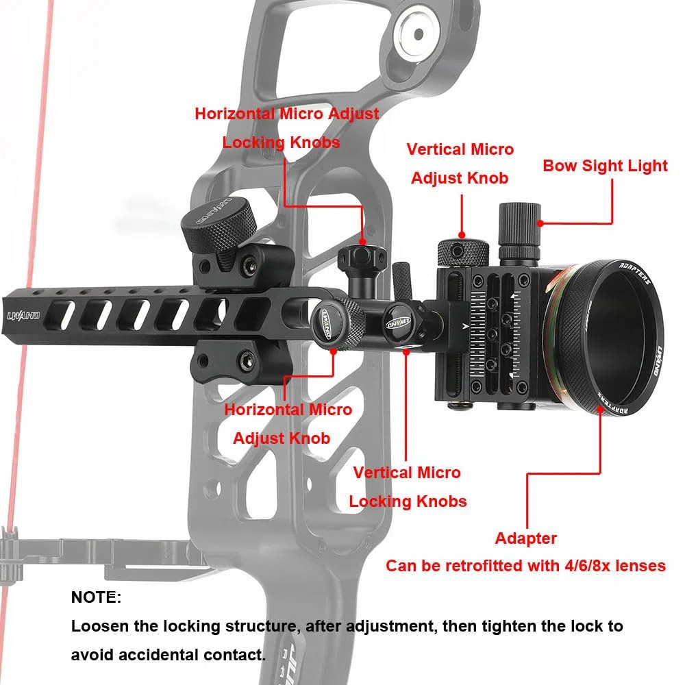 SHARROW Tiro con L'Arco Mirino per Arco Compound 5 Pin Bow Sight Micro Regolabile Alluminio Vista dell'Arco Composto con 4x 6x 8x Lente