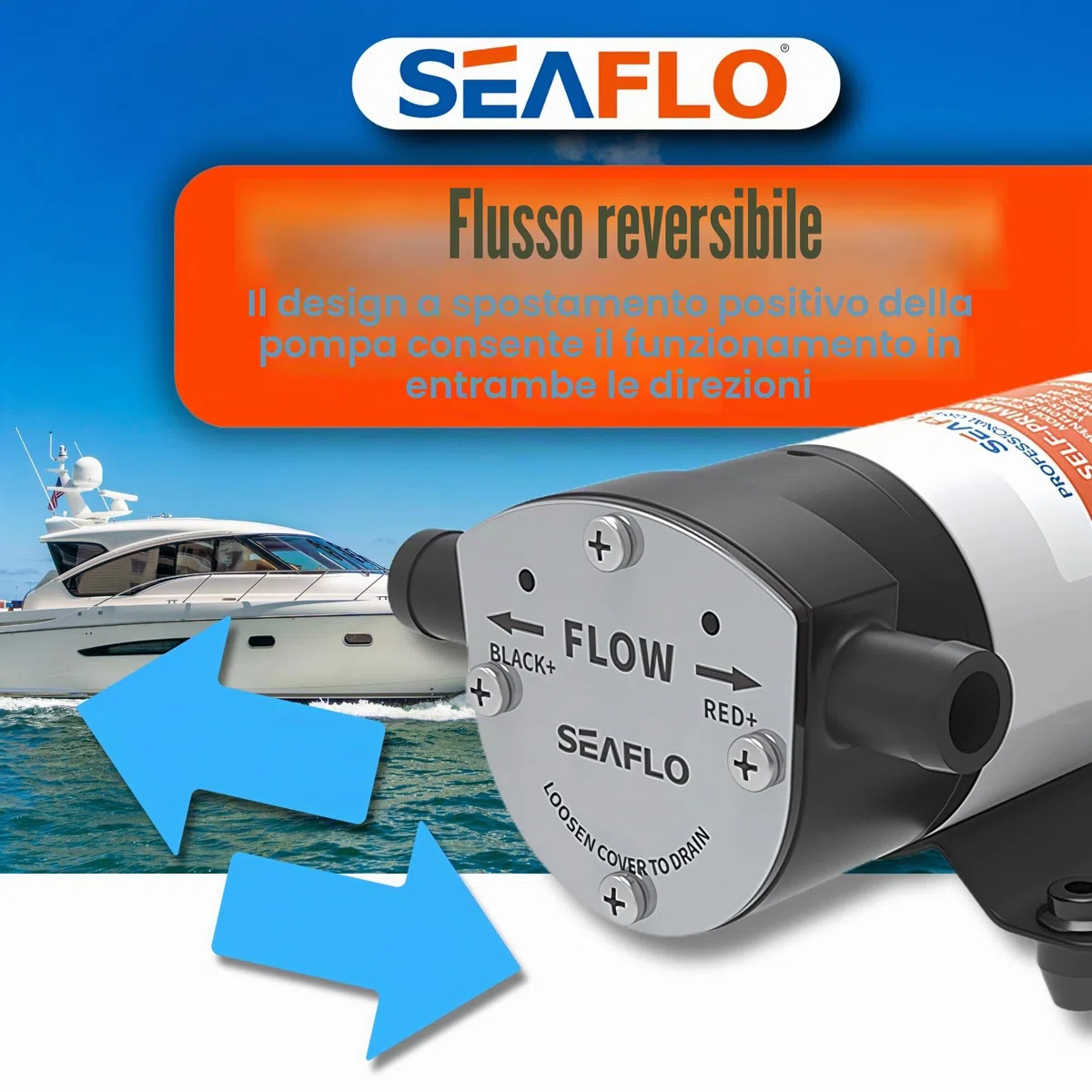 SEAFLO Pompa di sentina/zavorra marina 12V reversibile 8 GPM autoadescante girante