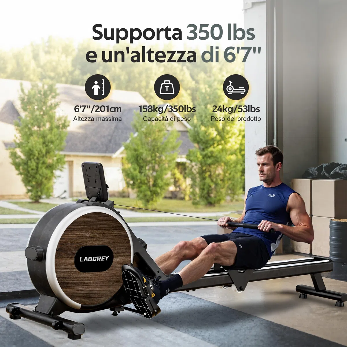 LABGREY Vogatore Magnetico Bluetooth, Compatibile con APP, Binario in Lega, Silenzioso e Stabile, Capacità 158 kg, Ideale per Allenamento Cardio Domestico