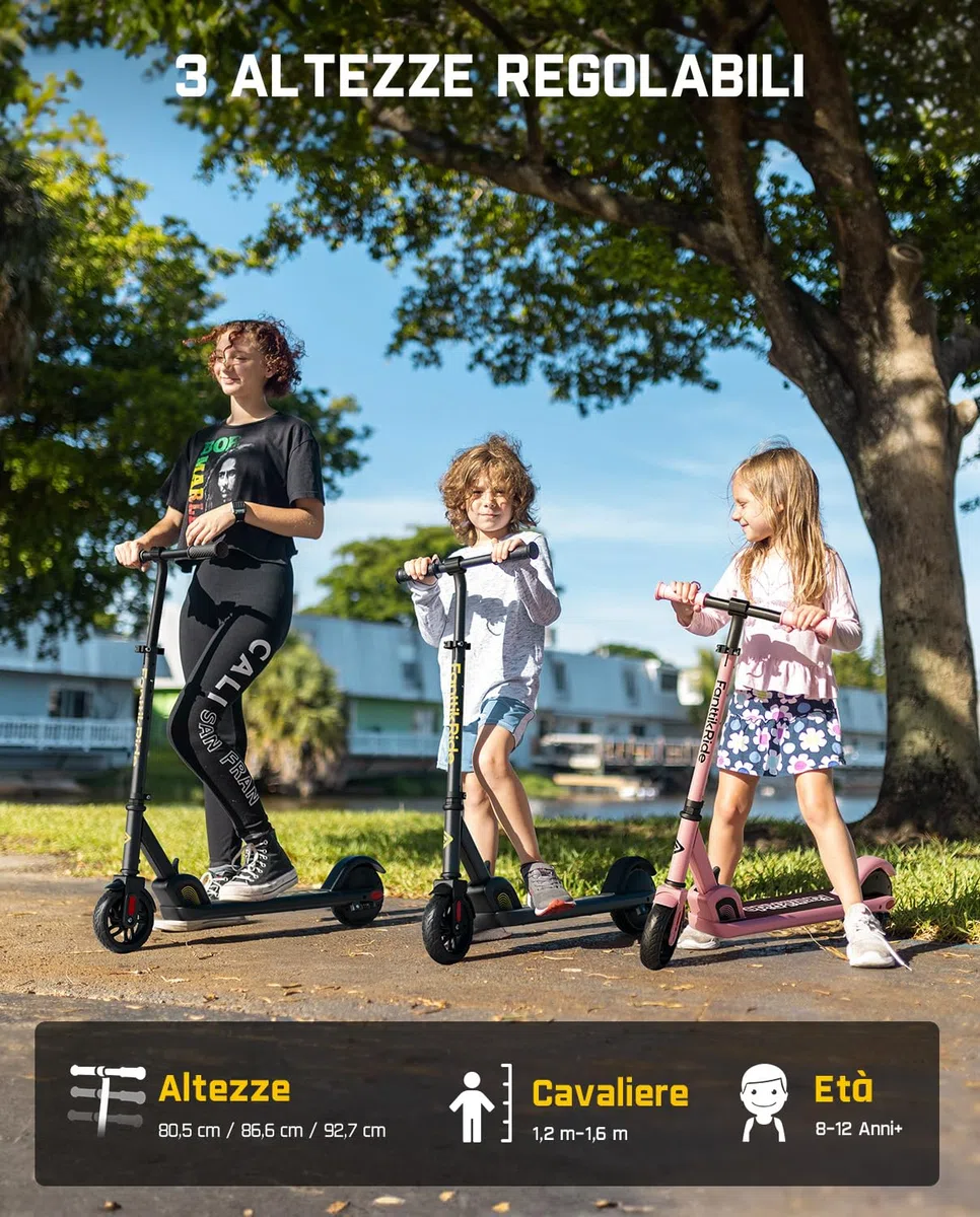 FanttikRide C9 Monopattino Elettrico per Bambini 120-160 cm, 10/16 km/h, Autonomia di 8 km, Schermo LED, Altezza Regolabile, Pieghevole, Ruote in Gomma, Leggero, per Bambini fino a 60 kg