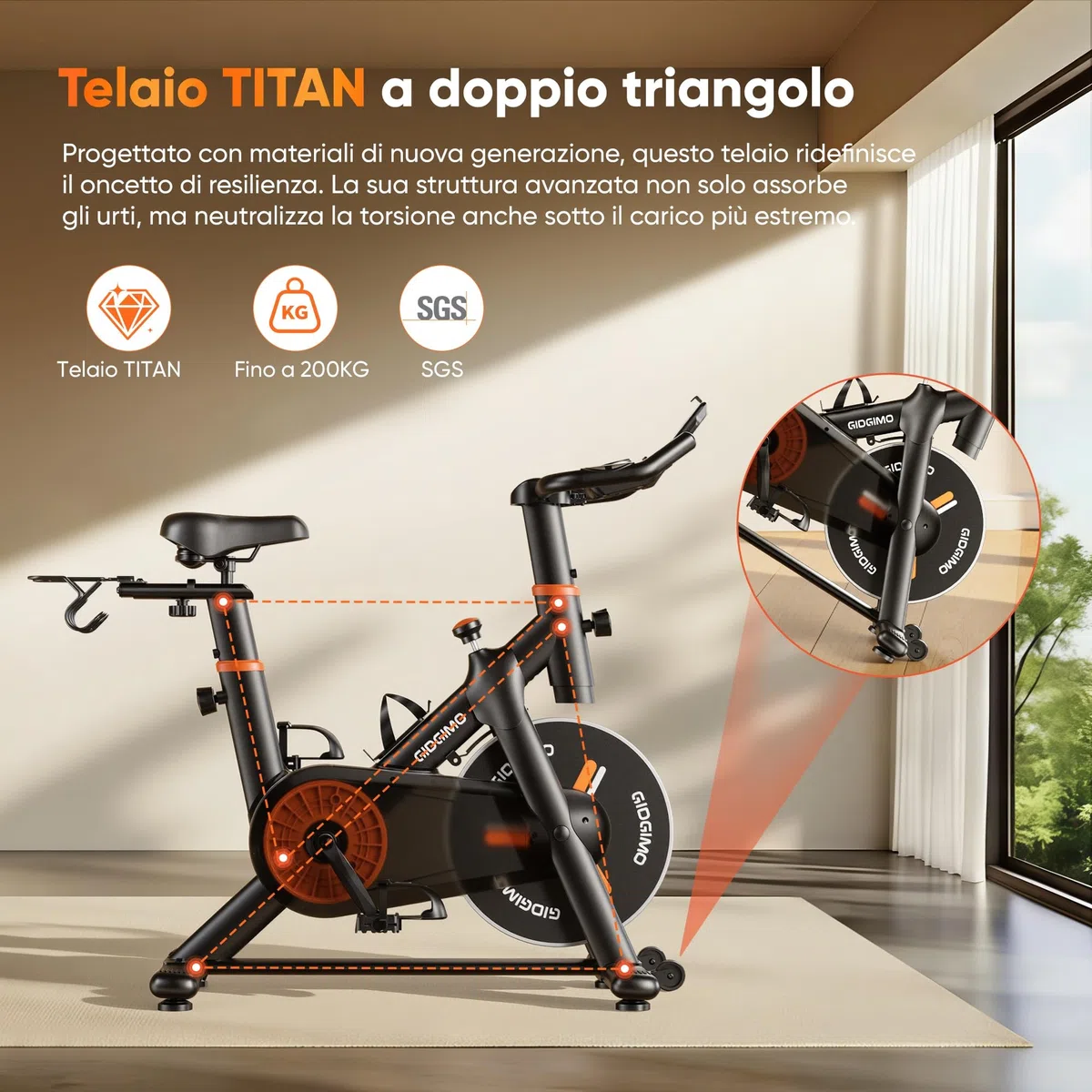 GIDGIMO Cyclette da Casa 2026 con Resistenza Magnetica Regolabile 100 Livelli, Spinning Bike Silenziosa con Schermo LCD, Sedile Traspirante, Sensore di Frequenza Cardiaca, Capacità Massima 200KG