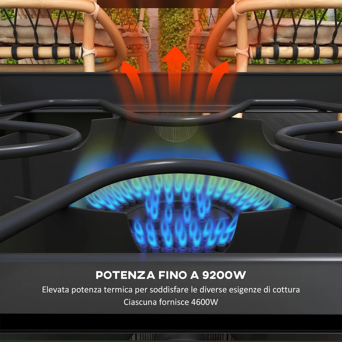 Outsunny Fornello a Gas con 2 Bruciatori 9.2 KW, Fornello da Campeggio in Metallo con Gambe Rimovibili, Nero