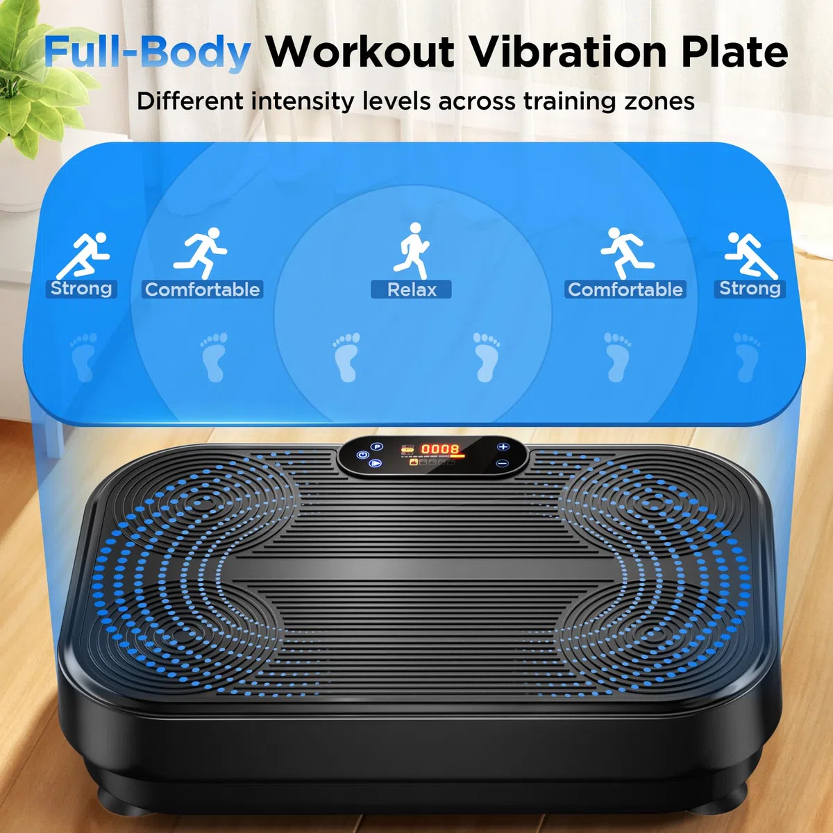 Dripex Piattaforma Vibrante per Casa, Pedana Vibrante con 1–99 Livelli di Intensità e 4 Fasce Elastiche, Allenamento Completo del Corpo, Portata fino a 130 kg