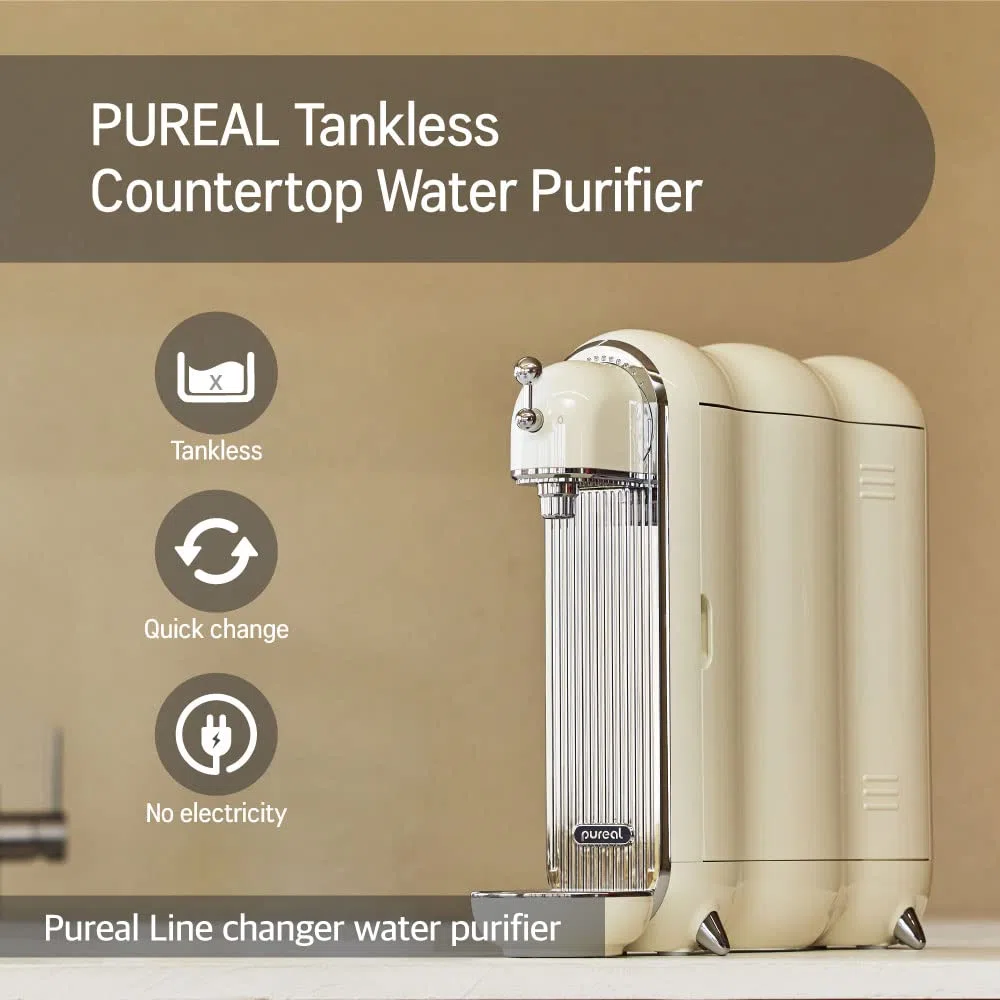 Pureal Line Changer Purificatore d'acqua di dimensioni sottili, senza serbatoio, riduce ruggine, inquinamento, cloro residuo, VOC, metalli pesanti e piccole particelle sospese