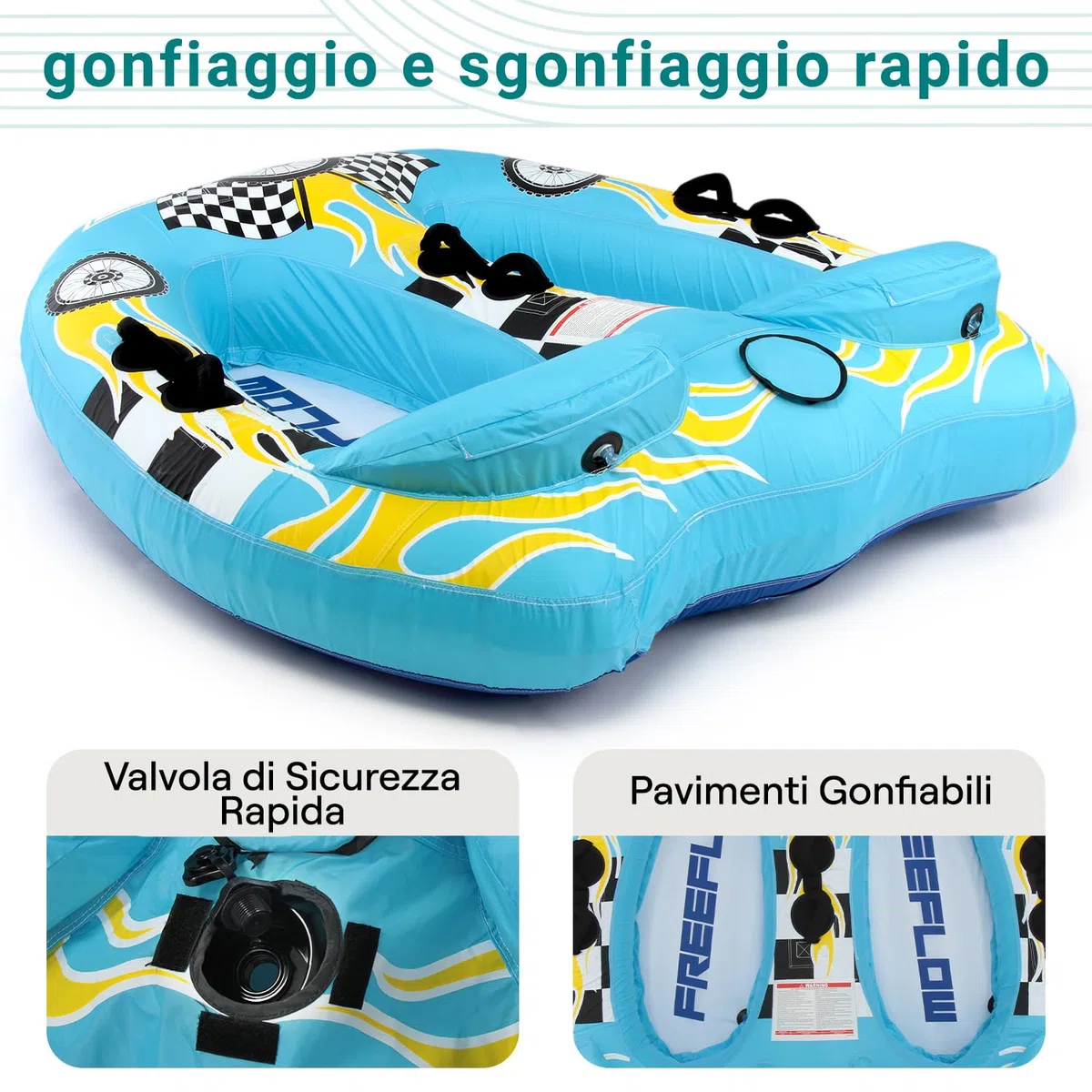 SereneLife Tubo Trainabile Gonfiabile per Sport Acquatici, Galleggiante Piscina per Due Persone, PVC, Imbottitura in Schiuma, Maniglie in Nylon