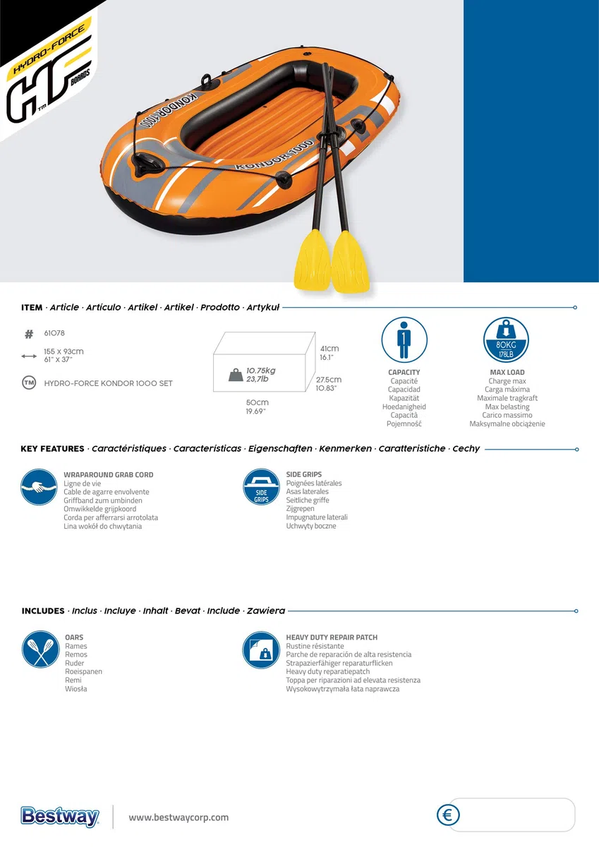 Bestway 61078-3 Gommone Gonfiabile Kondor 1000