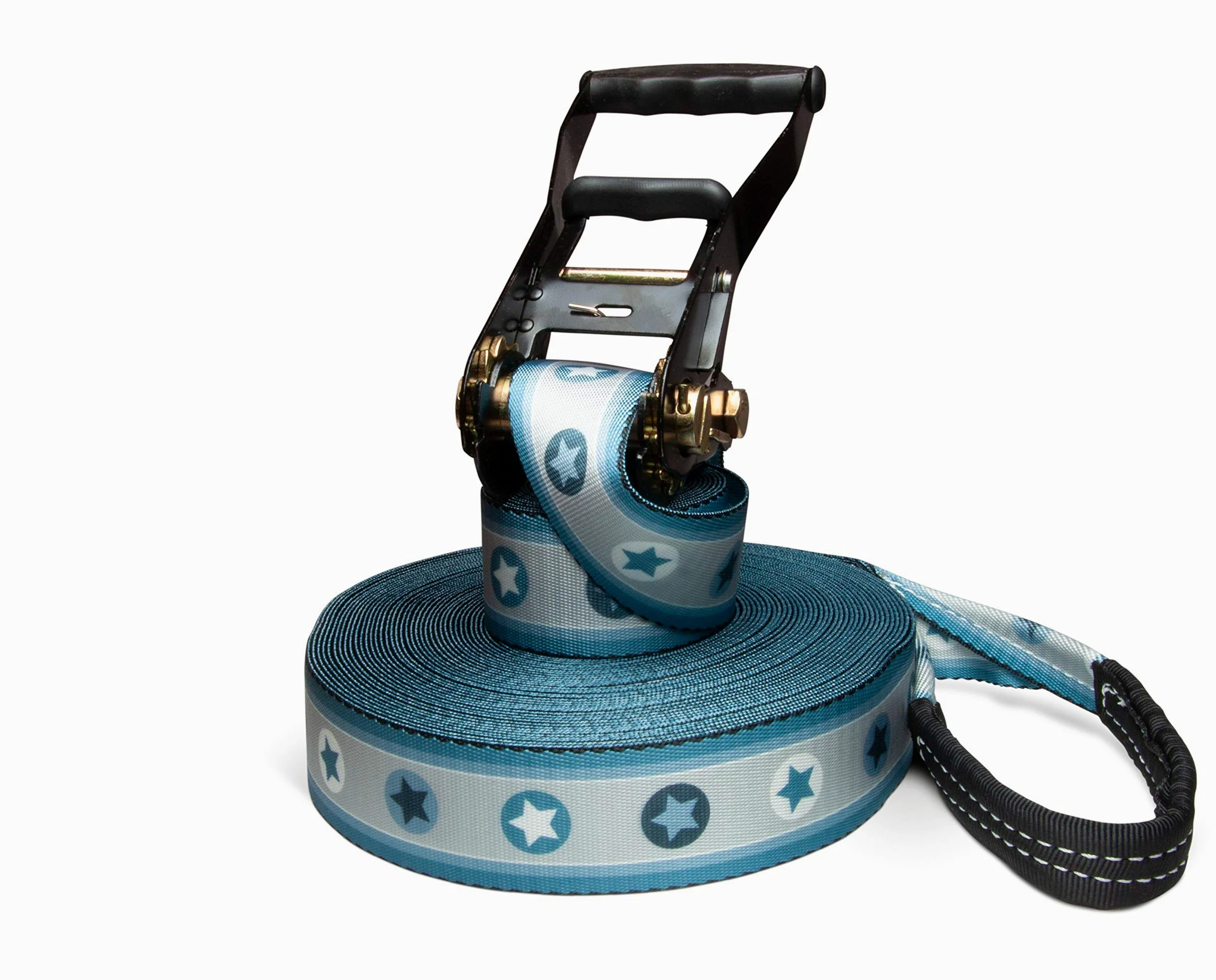 Set Slackline, stelle blu, lunghezza 25 metri, set completo per bambini, principianti e famiglie, con corda di supporto e borsa per il trasporto (25)
