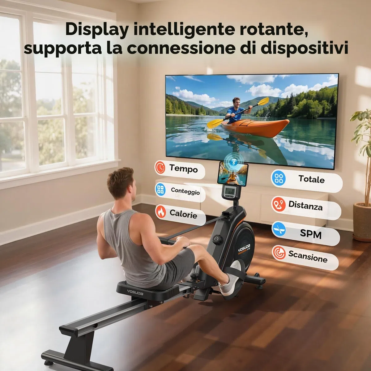 YOSUDA Vogatore Professionale per Casa, 16 Livelli di Resistenza, Vogatore Magnetico Silenzioso con APP, Monitor Bluetooth & Stent Capacità di Carico 160KG
