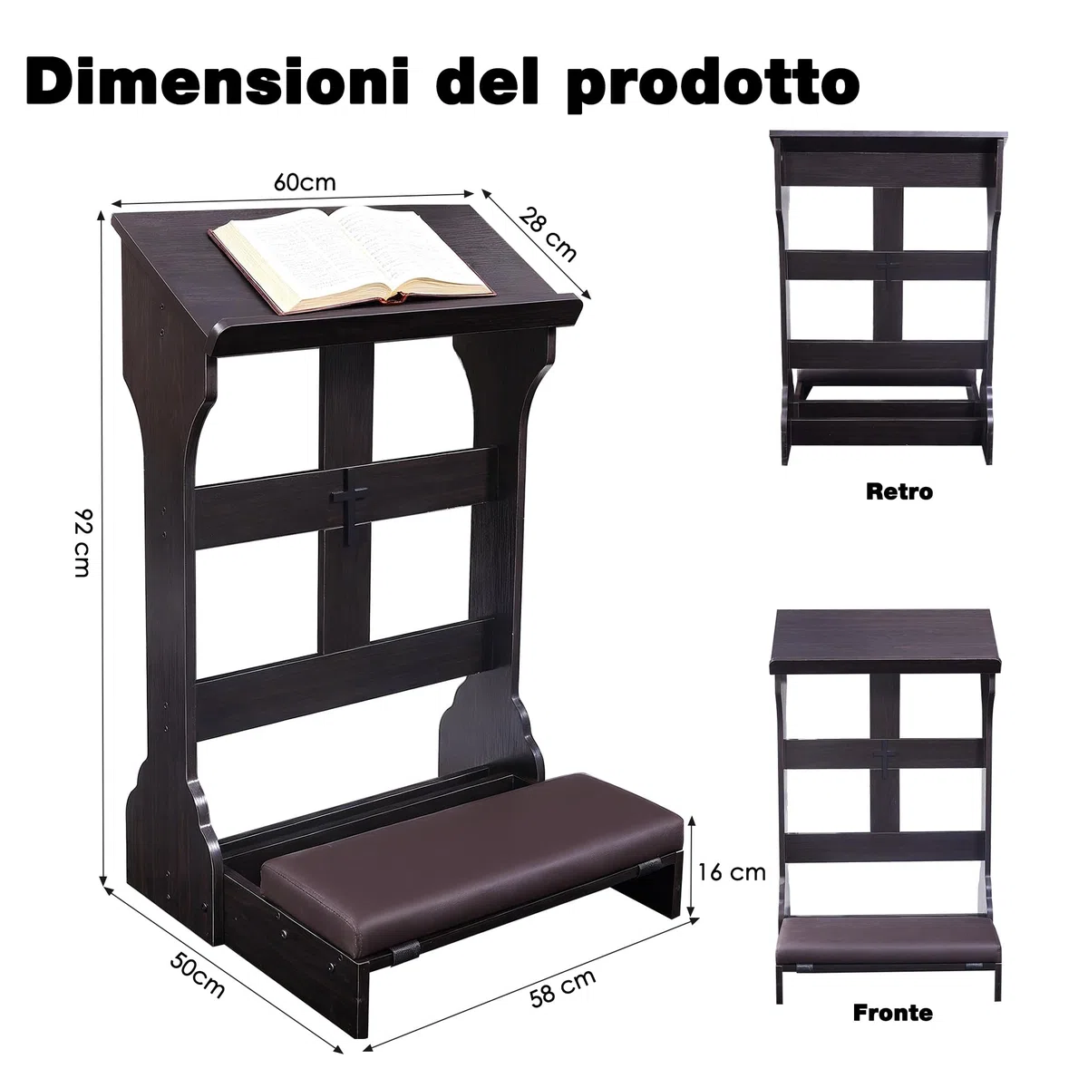 Panca per la preghiera con cuscino,inginocchiatoio in legno per la preghiera in casa, sedia pieghevole per la preghiera inginocchiata in chiesa - Regali religiosi per il culto e la meditazione
