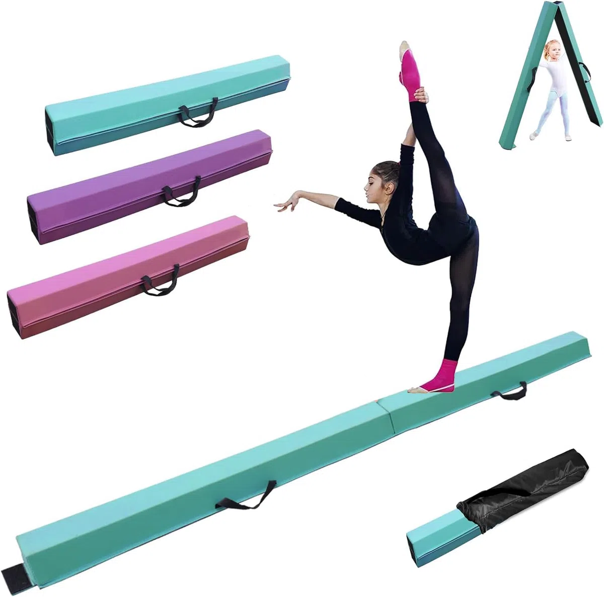 Trave Ginnastica Pieghevole 210/240/270/300 cm, Trave di Equilibrio Ginnastica con Fondo Antiscivolo, Traves Ginnasticas Artistica per Bambini, Principianti e Ginnasti Professionisti