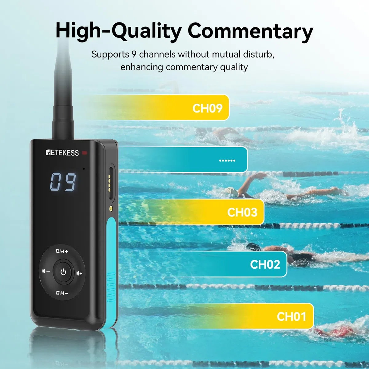 Retekess TT120 Comunicatore per Allenatori di Nuoto,Cuffie da Nuoto Impermeabili IP68,Conduzione Ossea,Unità Comunicazione Subacquea Wireless per Allenatori,Club di Nuoto(1 Trasmettitore 5 Ricevitori)
