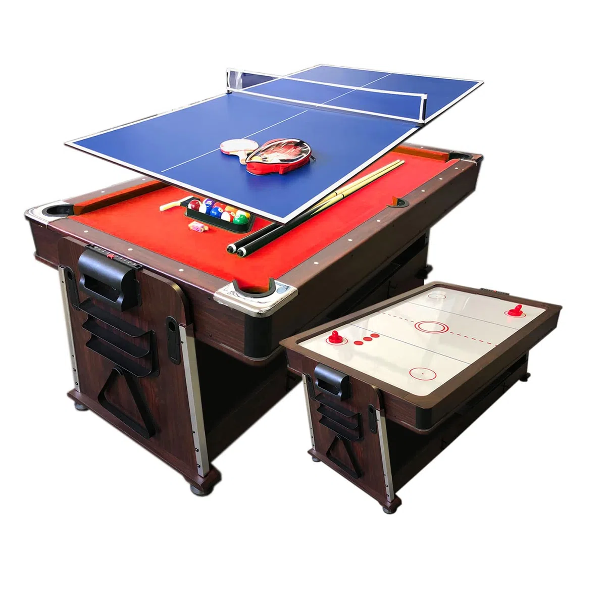 Tavolo da Biliardo Trasformabile Biliardo 3 in 1 Tavolo Multigioco mod. Mattew Rosso