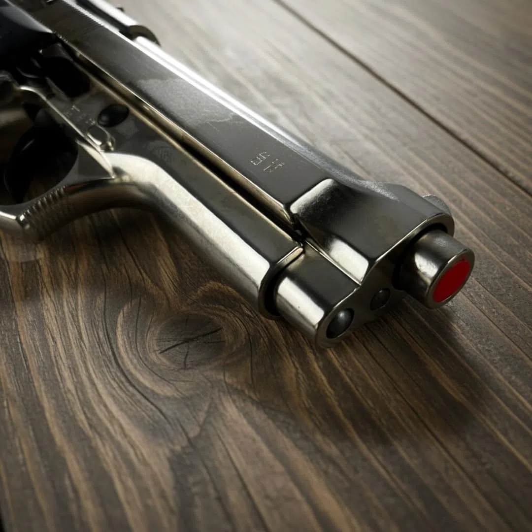 Pistola a Salve Mod. 92 Top Firing 9 mm, Segnalatore Acustico Scacciacani/Addestramento, Chrome - Kit con Olio Ballistol Incluso