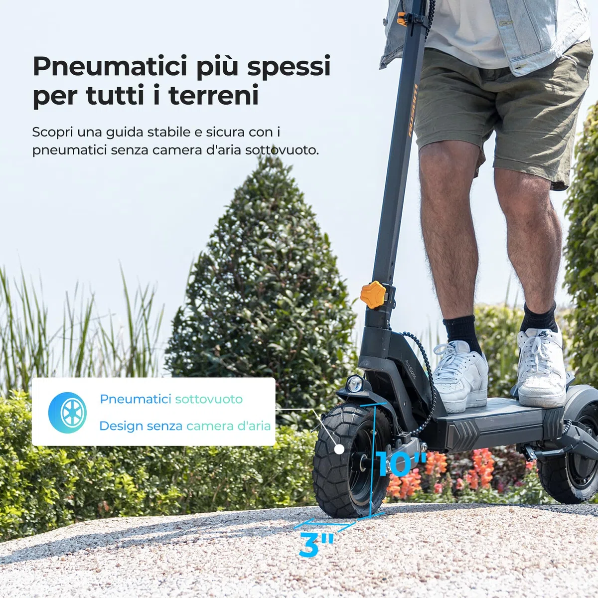 Monopattino Elettrico Ausom L1/L2 da 10 pollici, batteria da 48 V e 15,6 Ah, autonomia di 70 km, protezione antifurto NFC - Perfetto per avventure e spostamenti in città