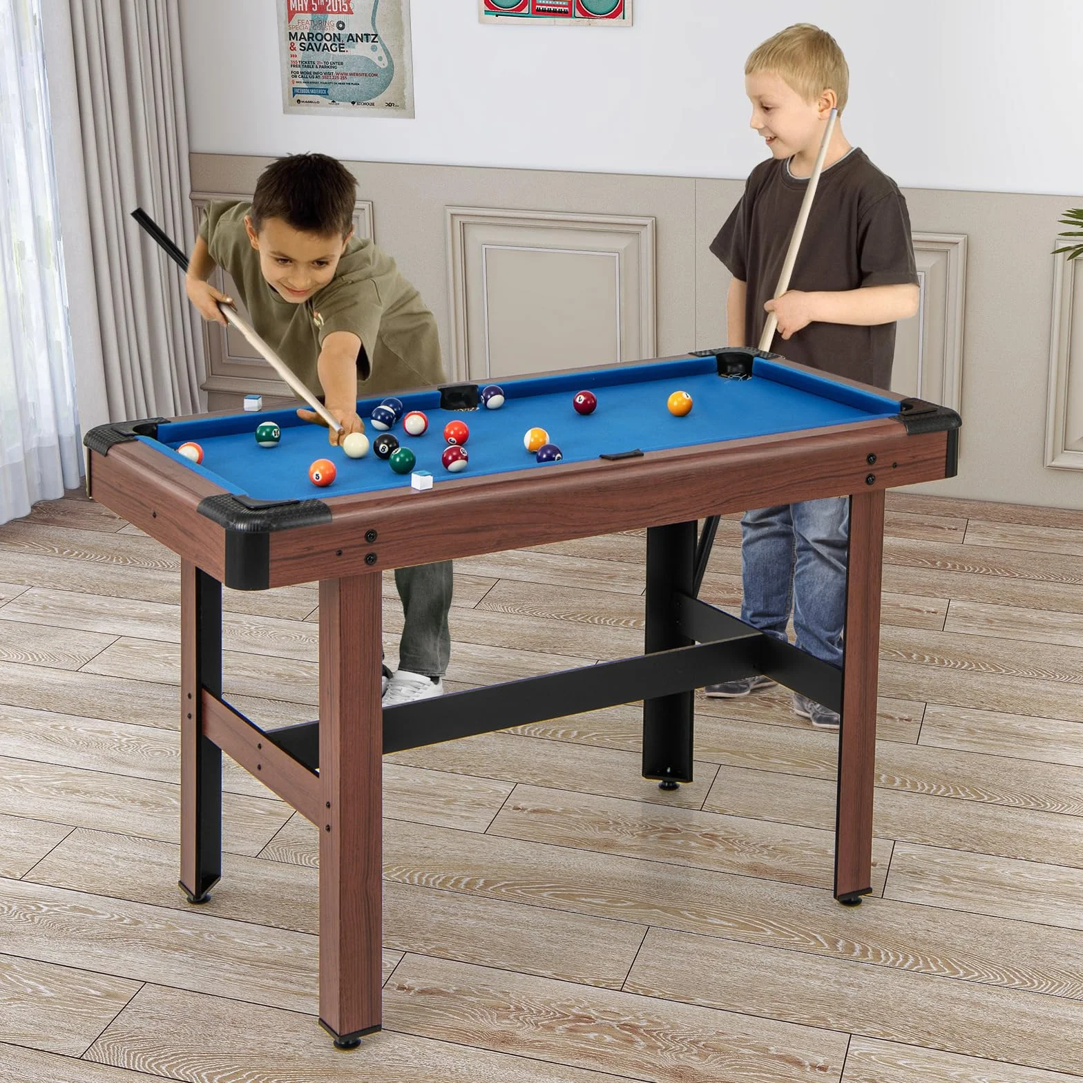 COSTWAY Tavolo da Biliardo, Tavolo da Gioco Biliardo in Legno con Set di Palline 2 Steccette 2 Gessi Triangolo Spazzola, Mini Tavolo da Biliardo per Sala Giochi bar Palestra, 122x61x76 cm