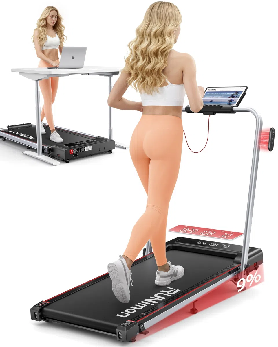 Tapis Roulant Elettrico Piehevole, 6 IN 1 Tapis Roulant Salvaspazio, Inclinazione 9%, 12 km/h, 2.5HP, Tapirulan con 2 Display LED, APP, Due Modalità di Controllo