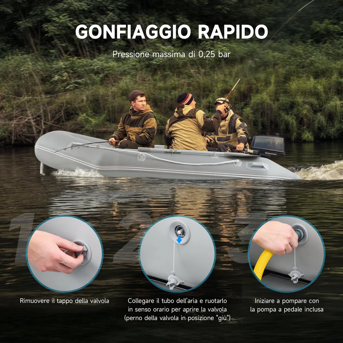 CO-Z 2.3m/3m Gommone Gonfiabile per Adulti Tender Gommone per 2/4 Persone Gommone Fondo in Lega Alluminio per Pesca Nautica Gioco Compatibile con Motore Fuoribordo (Capacità 300 kg /450 kg)