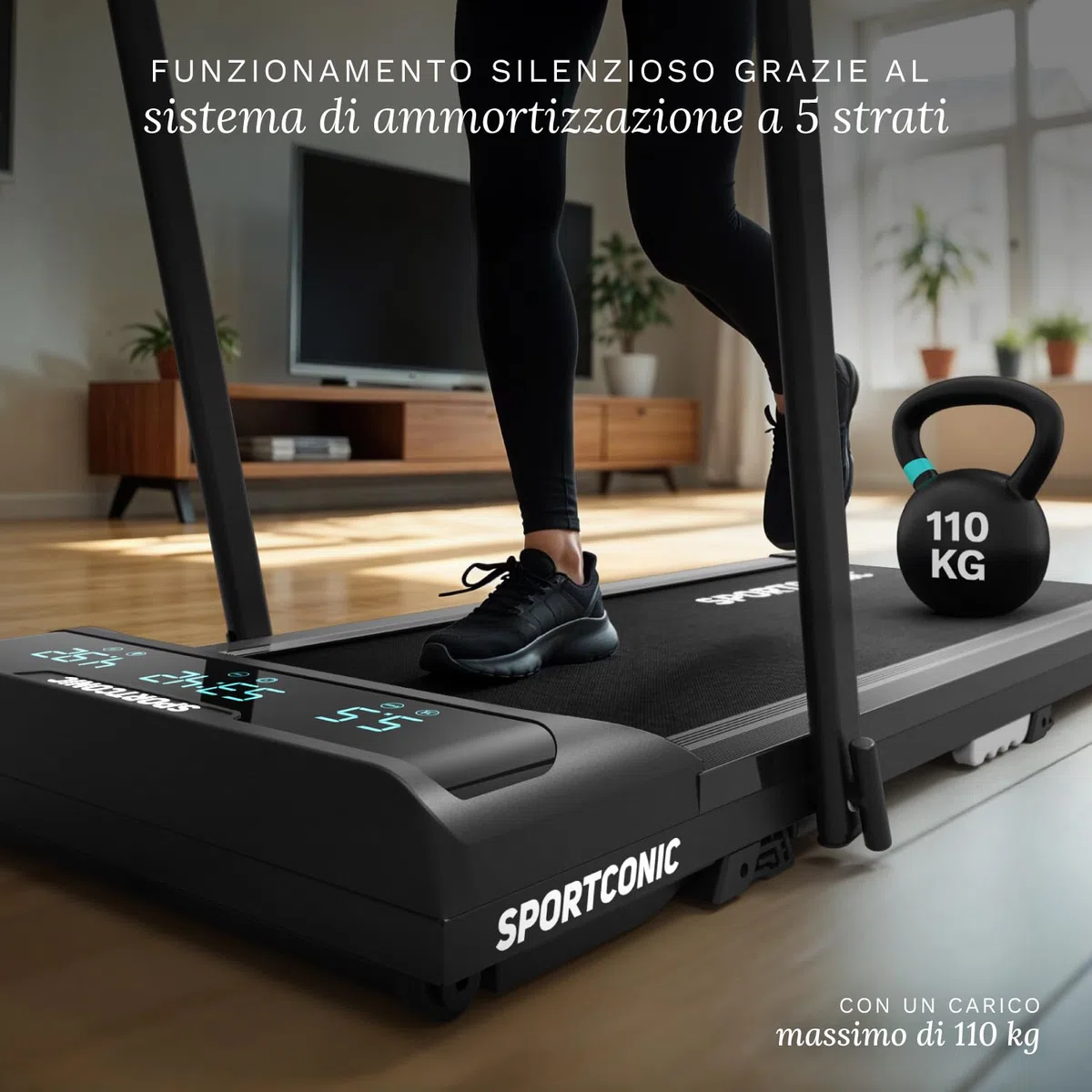 Sportconic Tapis Roulant Elettrico Pieghevole con Inclinazione, Walking Pad Silenzioso Salvaspazio, Tapirulan da Casa per Allenamento Ufficio