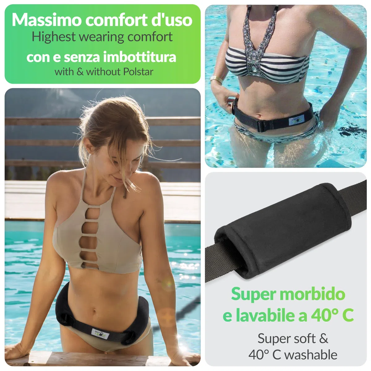 BodyCROSS Premium Trainer da Nuoto Esterno – Cintura Imbottita con Tubo (1–20 kg), Allenamento Senza Sistema Controcorrente, Testato, Pinne Piscina