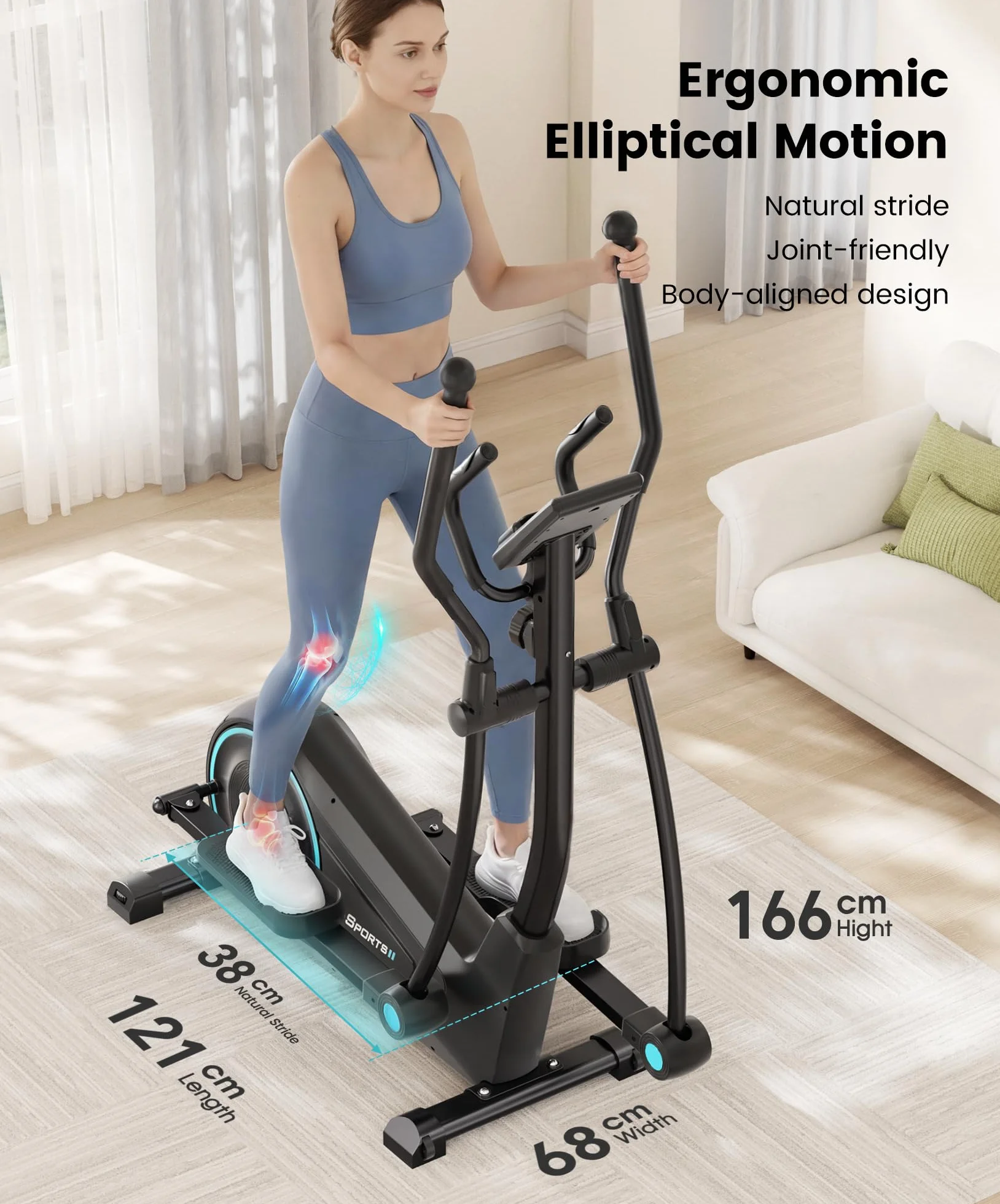 Dripex Ellittica da Casa Ultra Silenziosa, 16 Livelli di Resistenza Magnetica, Display LCD, Supporta fino a 120 kg, Macchina Cardio per Allenamento Total Body