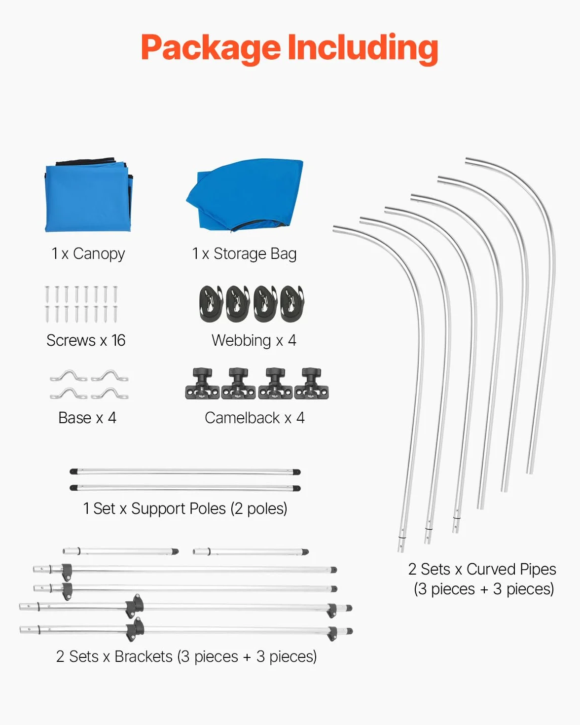 VEVOR Tendalino per Barca a 3 Archi in Poliestere 600D con Telaio in Lega di Alluminio, Tendalino Parasole Impermeabile per Barca con Borsa Portaoggetti, Larghezza 185 a 198 cm Blu Pacifico