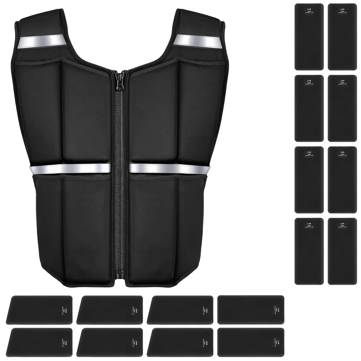 ONETWOFIT Gilet con pesi uomo regolabile da 20 kg,Gilet zavorrato per camminare con cerniera/16 pesi in silicone/Ferro, per allenamento della forza,camminata,palestra,strisce riflettenti