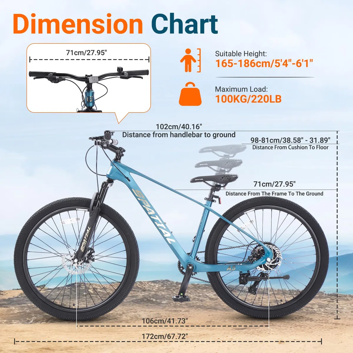 SPATIAL Mountain Bike, bici da ciclismo da esterno da 24/26/27,5/29 pollici, 21/8 velocità | Doppi freni a disco, sedile ergonomico regolabile per uomini, donne