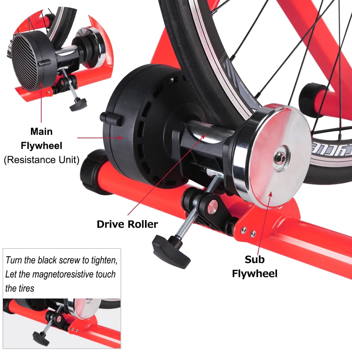 CXWXC Allenatore a rulli per bicicletta con regolazione a 5 marce, pieghevole in acciaio per bicicletta da 16 a 29 pollici, per allenamento in bicicletta a casa, per interni