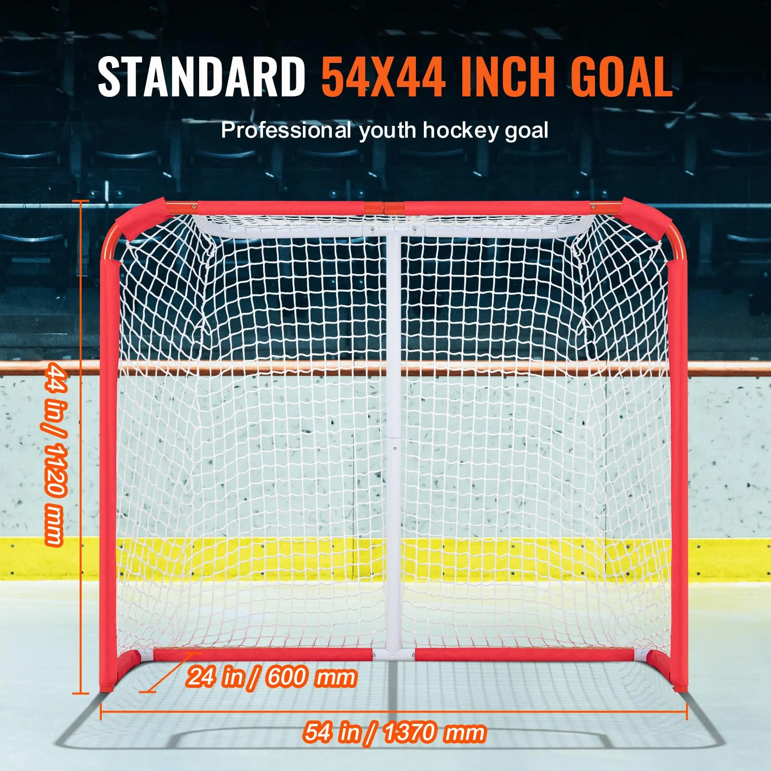 VEVOR Rete di Hockey per Strada, Porta da Hockey in Acciaio Interni Esterni, per Ragazzi Street, Roller per Bambini Allenamento, Set di Porte da per Hockey Junior, 137x112 cm, Bianco e Rosso
