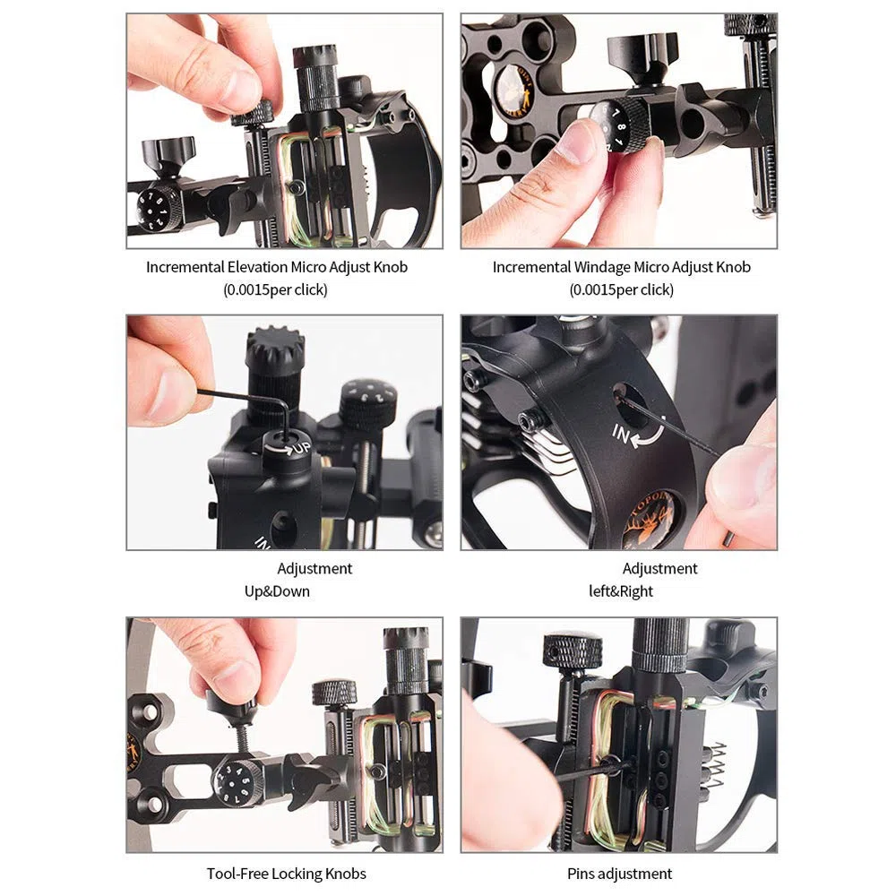SHARROW Bow Sight 5 Pin / 7 Pin Mirini Vista dell'Arco Composto Retina Micro Regolabile 0,019 Fibra Ottica Alluminio Lega Visione per Archi Composti