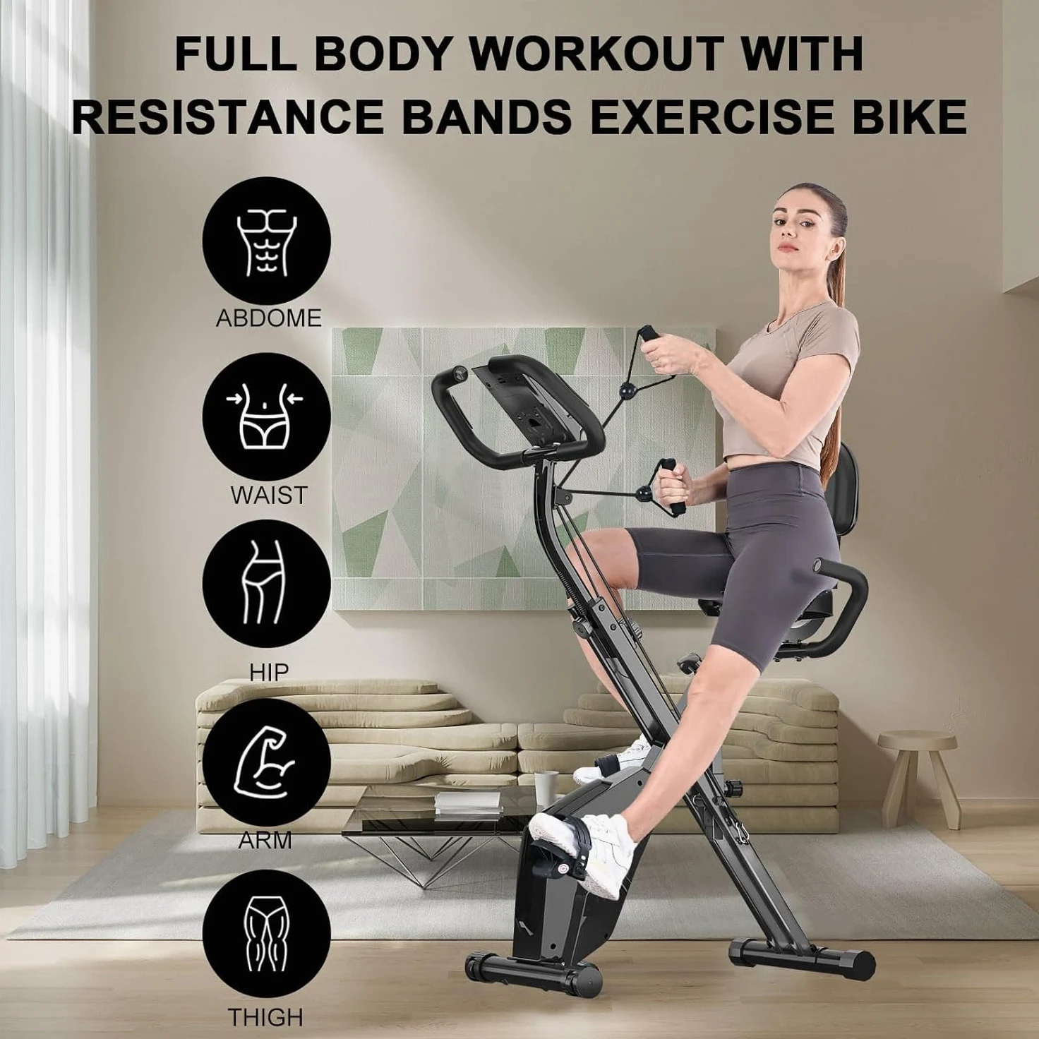 Dskeuzeew Cyclette Pieghevole da Casa 4 in 1, Bicicletta magnetica pieghevole, Cyclette 8 livelli di resistenza, monitor LCD e sensore di frequenza cardiaca