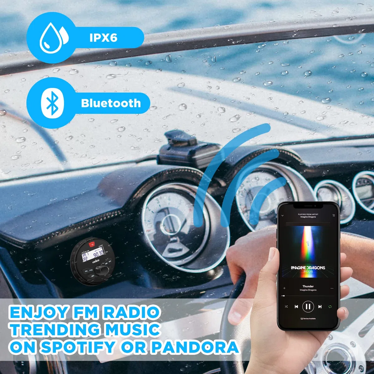 Sistema di altoparlanti stereo Marine Audio System, Bluetooth, MP3 USB AM FM Stereo marino - 2 x 6.5 pollici altoparlanti bianchi, antenna