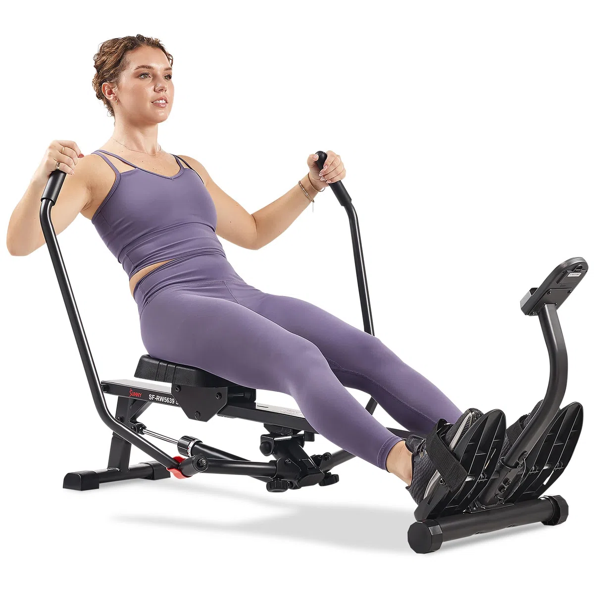Sunny Health & Fitness Vogatore Compatto a Movimento Completo con Resistenza Regolabile, Rower per Allenamento a Basso Impatto e a Corpo Intero con Binario Lungo, Compatibile con l’App SunnyFit
