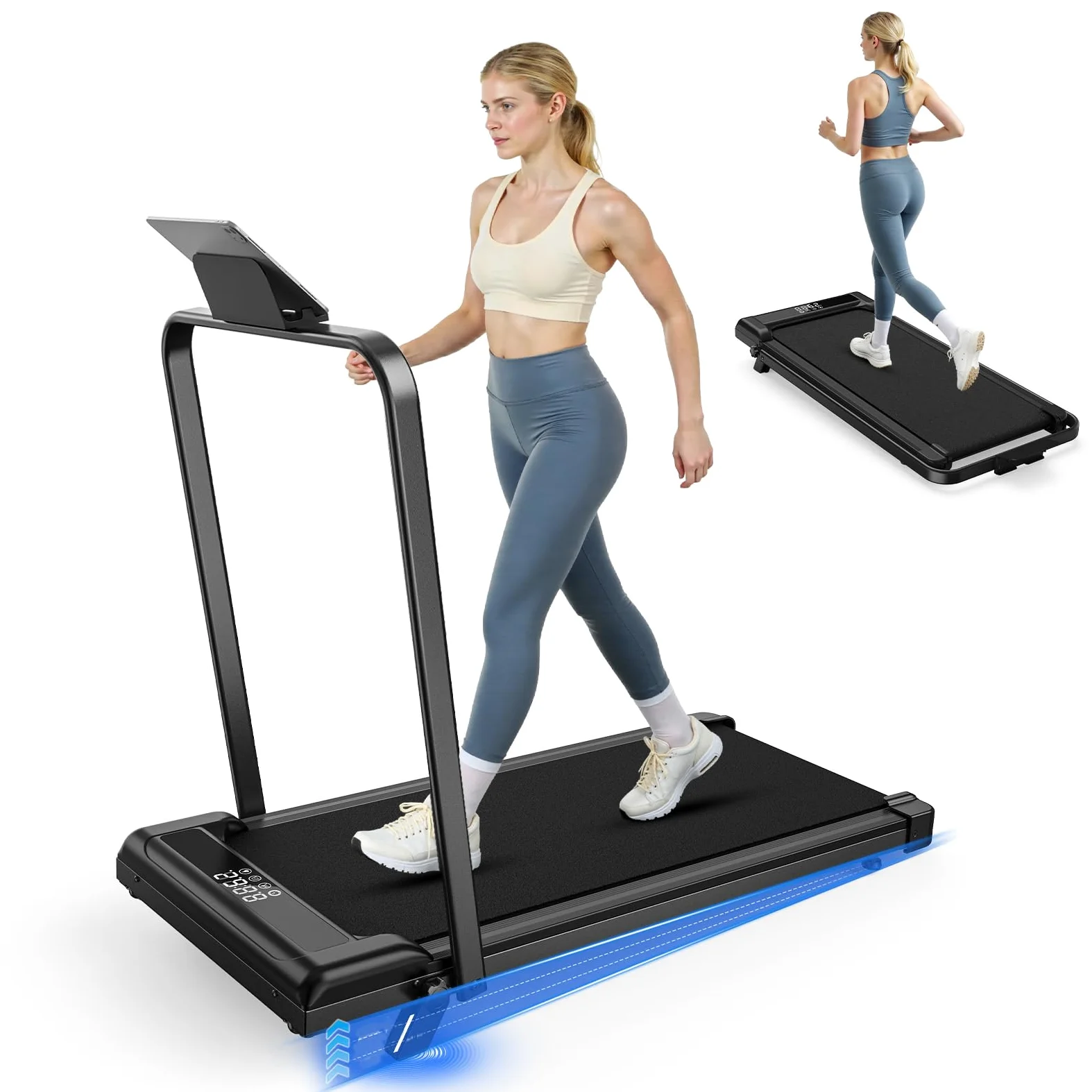 Tapis Roulant Elettrico 4 in 1 Pieghevole con Inclinazione 8% – 3.0CV Motore Silenzioso, 10 km/h, Sistema di Ammortizzazione, Schermo LED, Salvaspazio per Casa e Ufficio