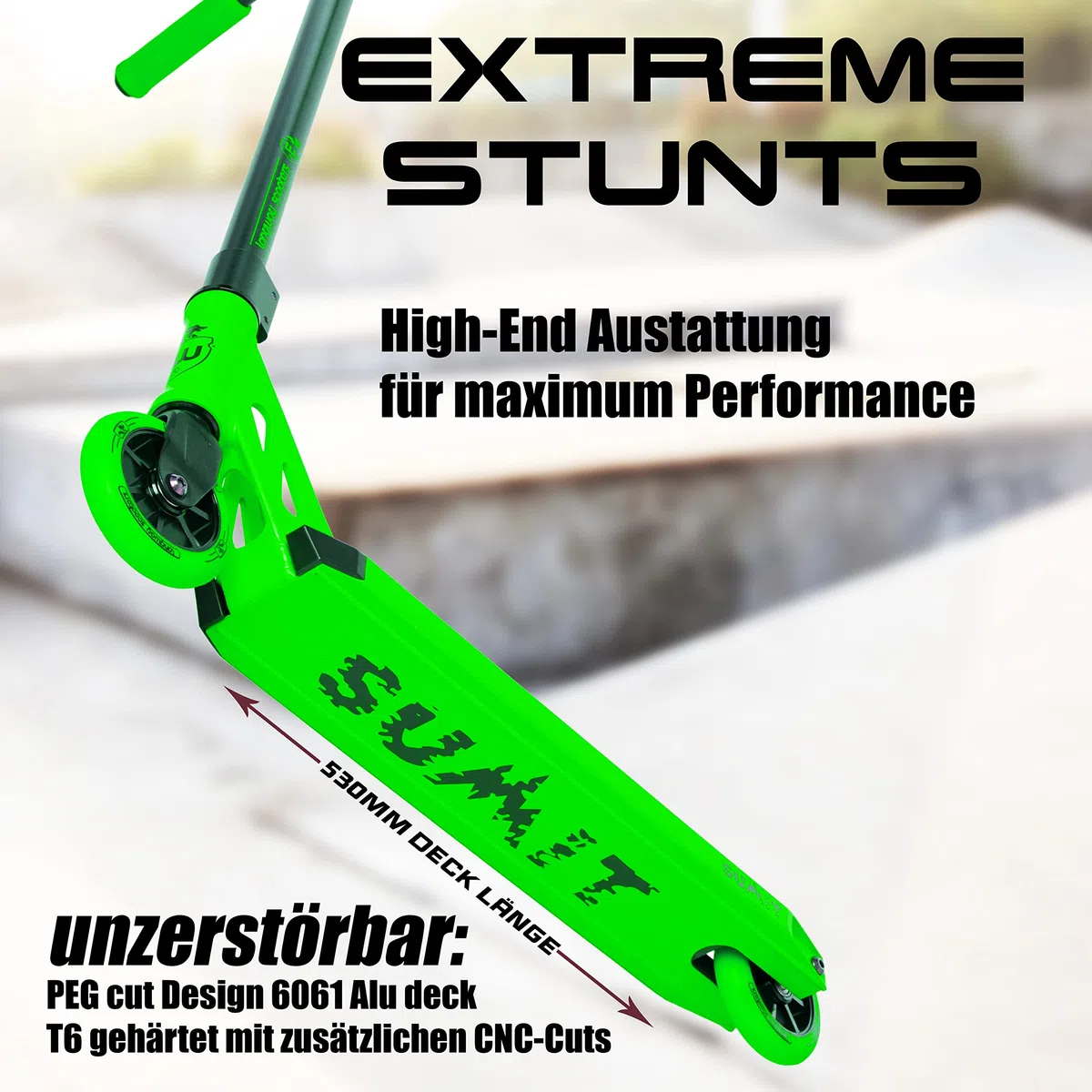 Longway Stunt Scooter – Summit – High End Profi StuntScooter, 6061 T6 Alu, cuscinetti a sfera ABEC 9, ruote da 110 mm con alluminio core, monopattino, scooter, scooter trick Scooter per bambini, ragazzi e professionisti, verde