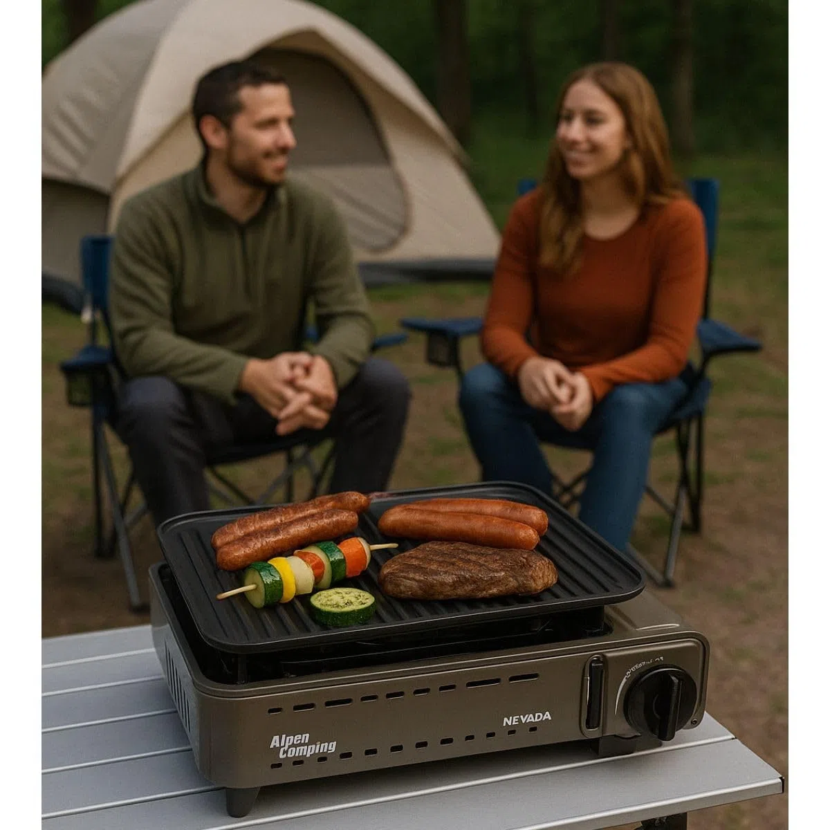 Barbecue a gas portatile Grill 1780 W + 8 cartucce a gas butano accensione piezo + valigetta da campeggio ALPEN