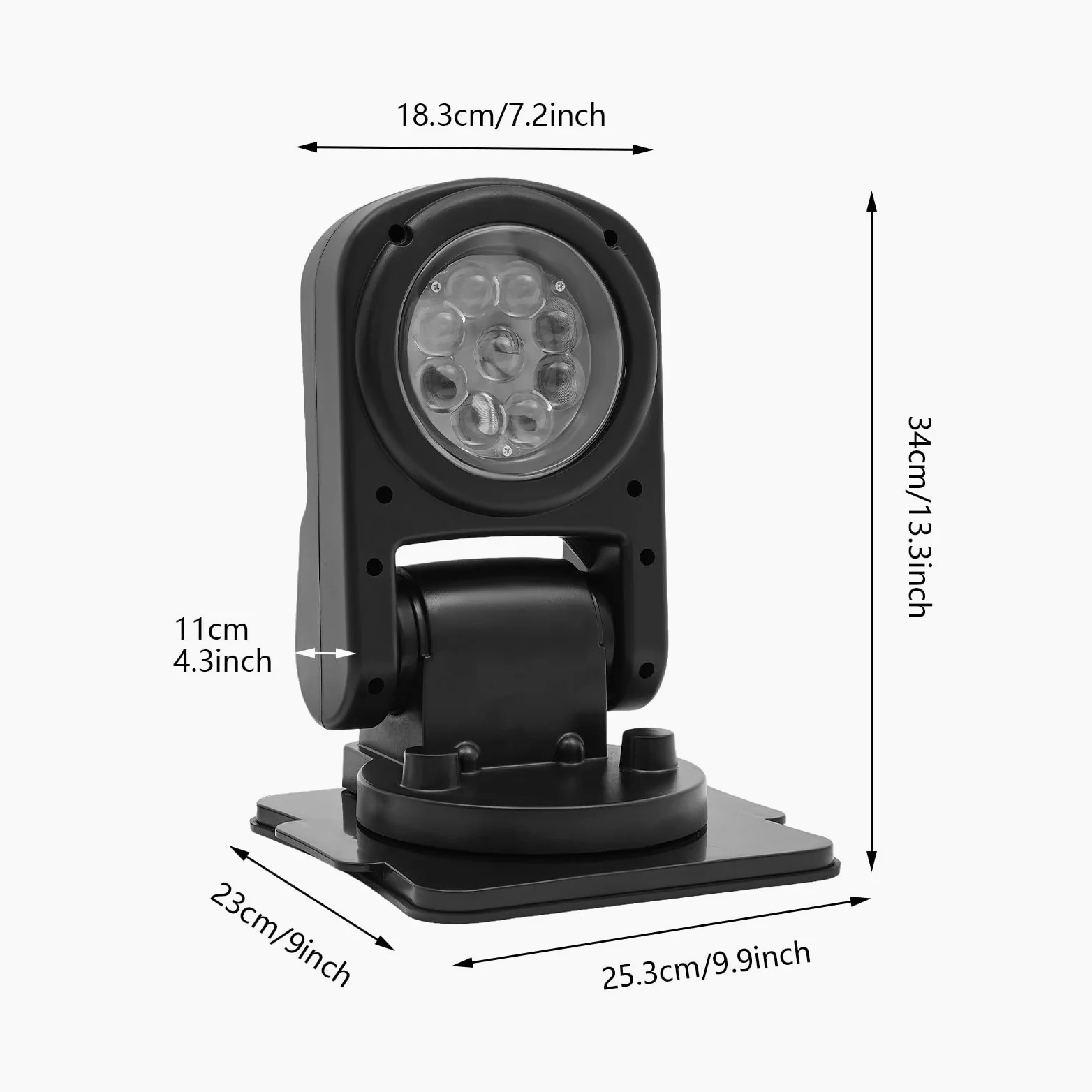Faro di ricerca a LED per barche 45W 8000LM, proiettore telecomandato orientabile a 360° (S/D) 180° (Su/Giù), illuminazione regolabile con base magnetica per esterni, per auto e camion
