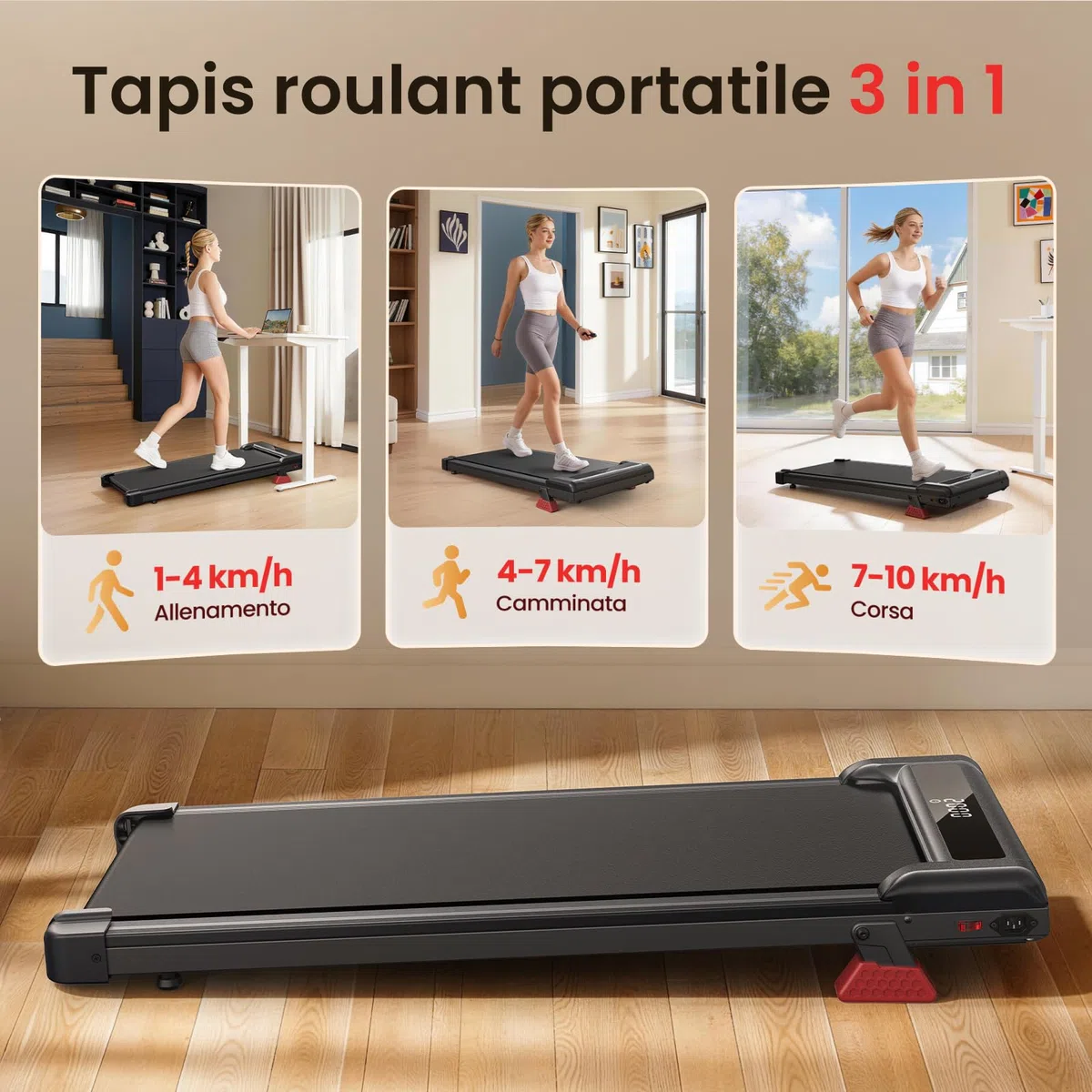 Tapis Roulant Elettrico Pieghevole Salvaspazio, Velocità Regolabile 1-8Km/H, Walking Pad 2.5HP, Nessuna installazione richiesta, Salvaspazio, Telecomando