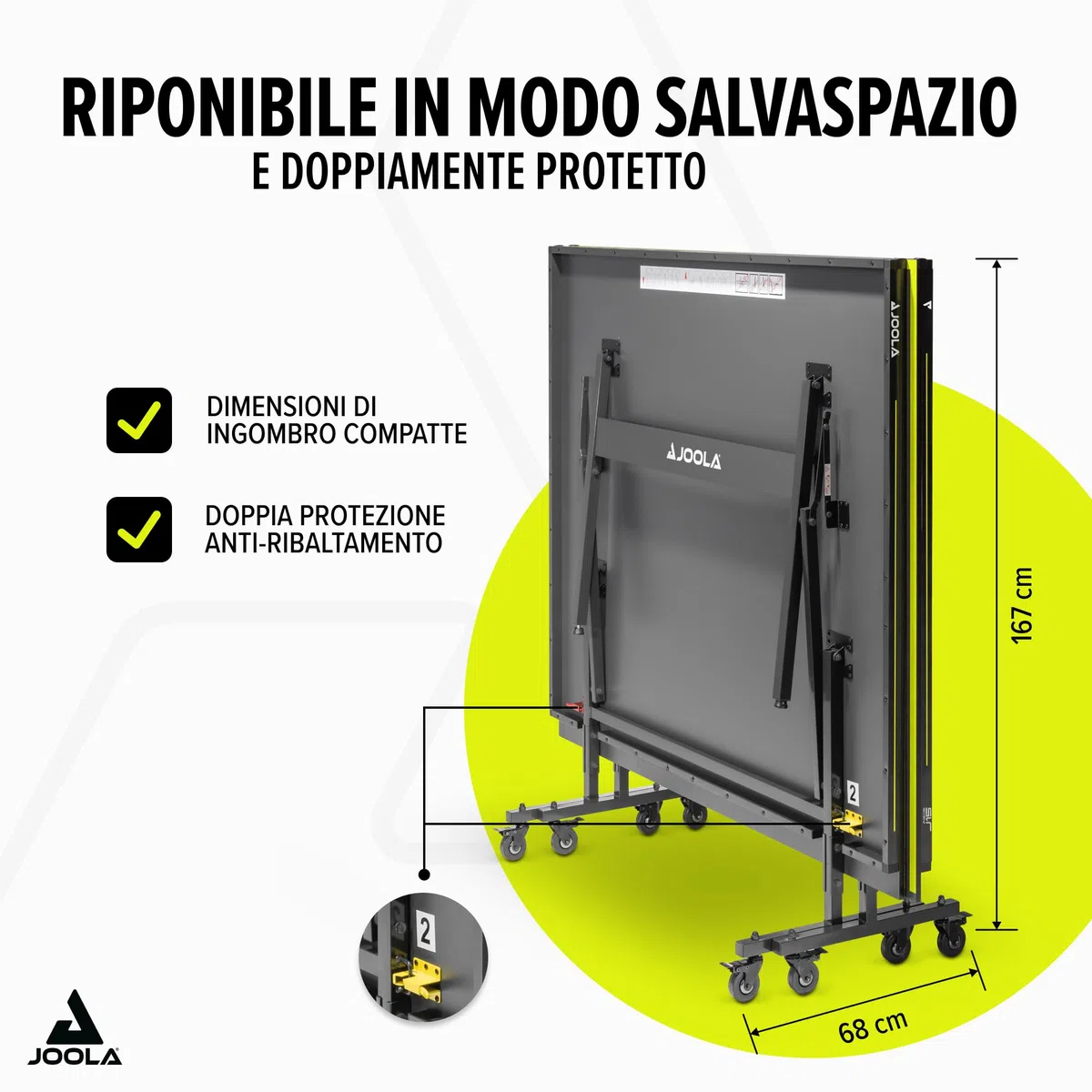 JOOLA Inside J15 - Tavolo da ping pong pieghevole per interni, montaggio rapido, con rete, grigio, 274 x 152,5 x 76 cm